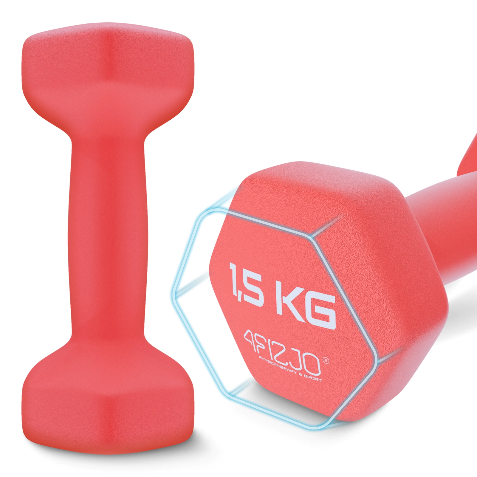 4Fizjo Classic čuguna hanteles ar vinila pārklājumu, 2 x 1,5 kg, sarkanas