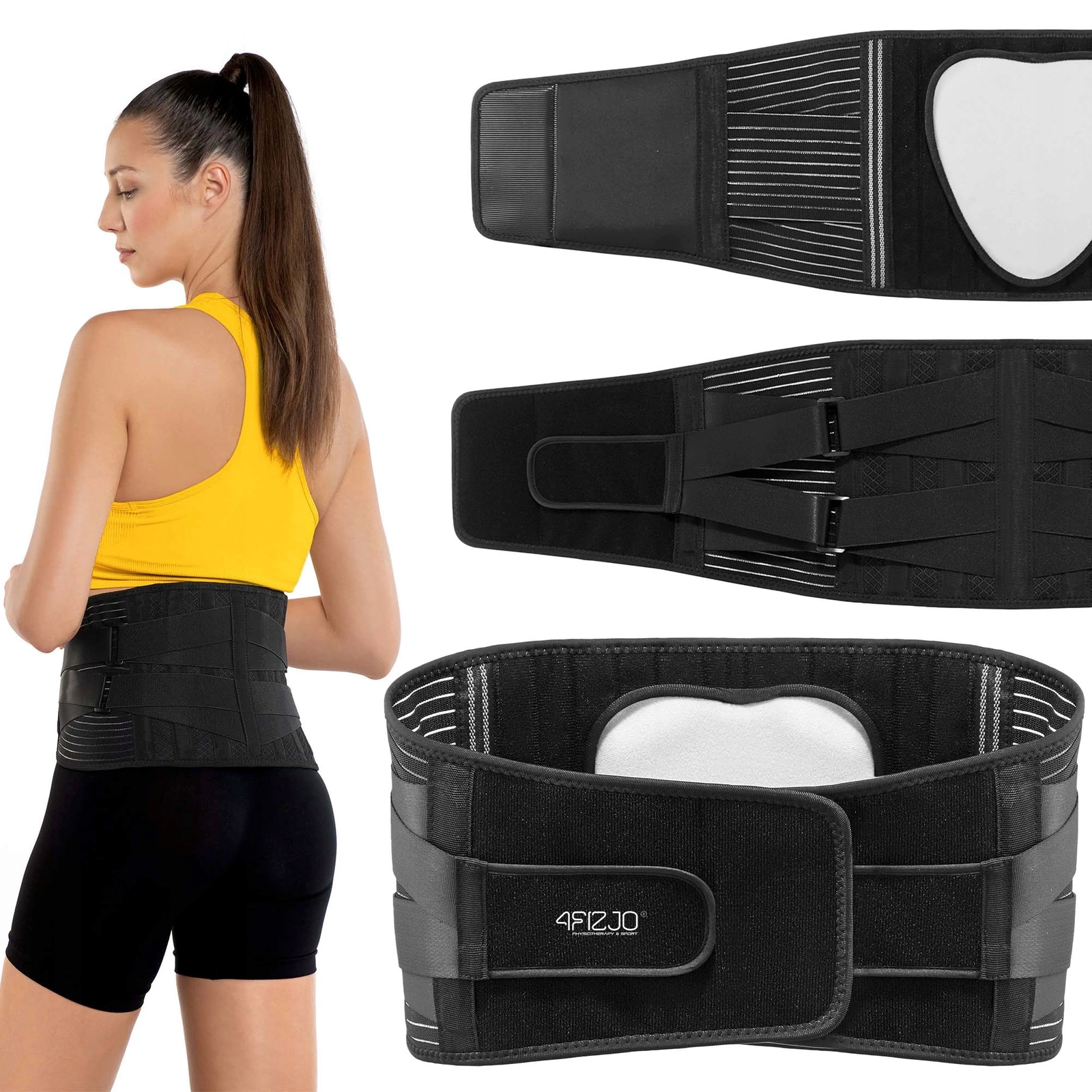 4FIZJO Orthopedic Lumbar Support Belt for Lower Back Pain, XL, Black