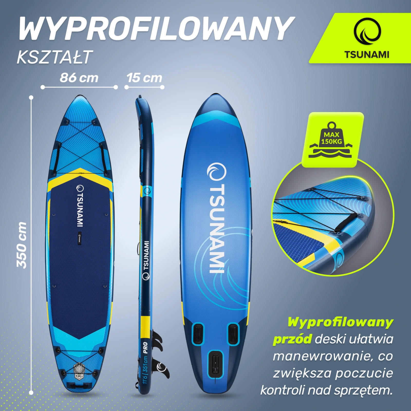 4Fizjo TSUNAMI PRO T13 350 cm piepūšamais SUP dēlis, daudzkrāsains