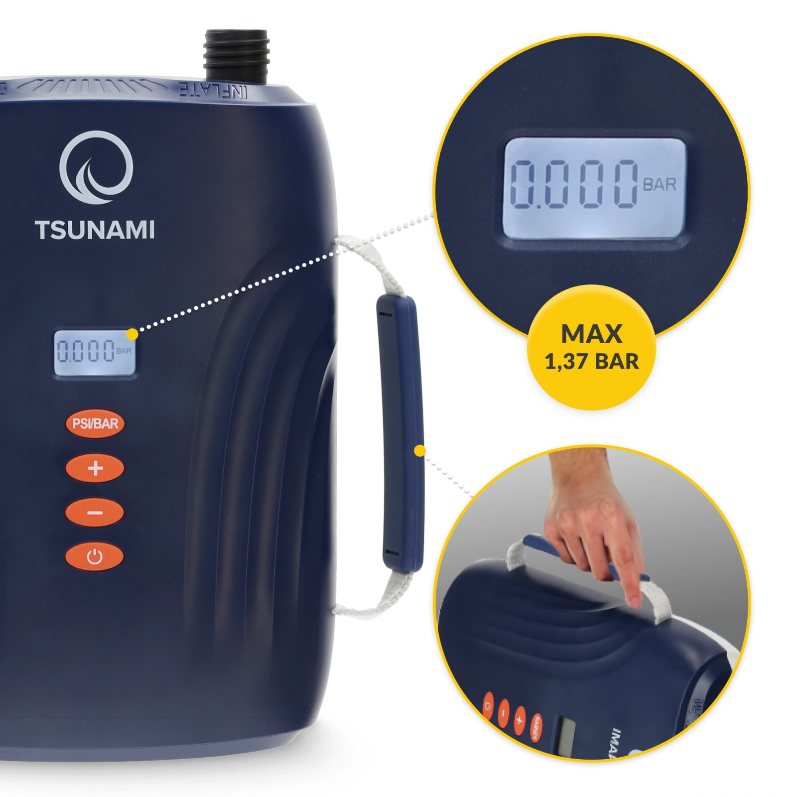 4Fizjo TSUNAMI 20 PSI elektriskais SUP dēļa sūknis (12V automašīnas ligzda), zils