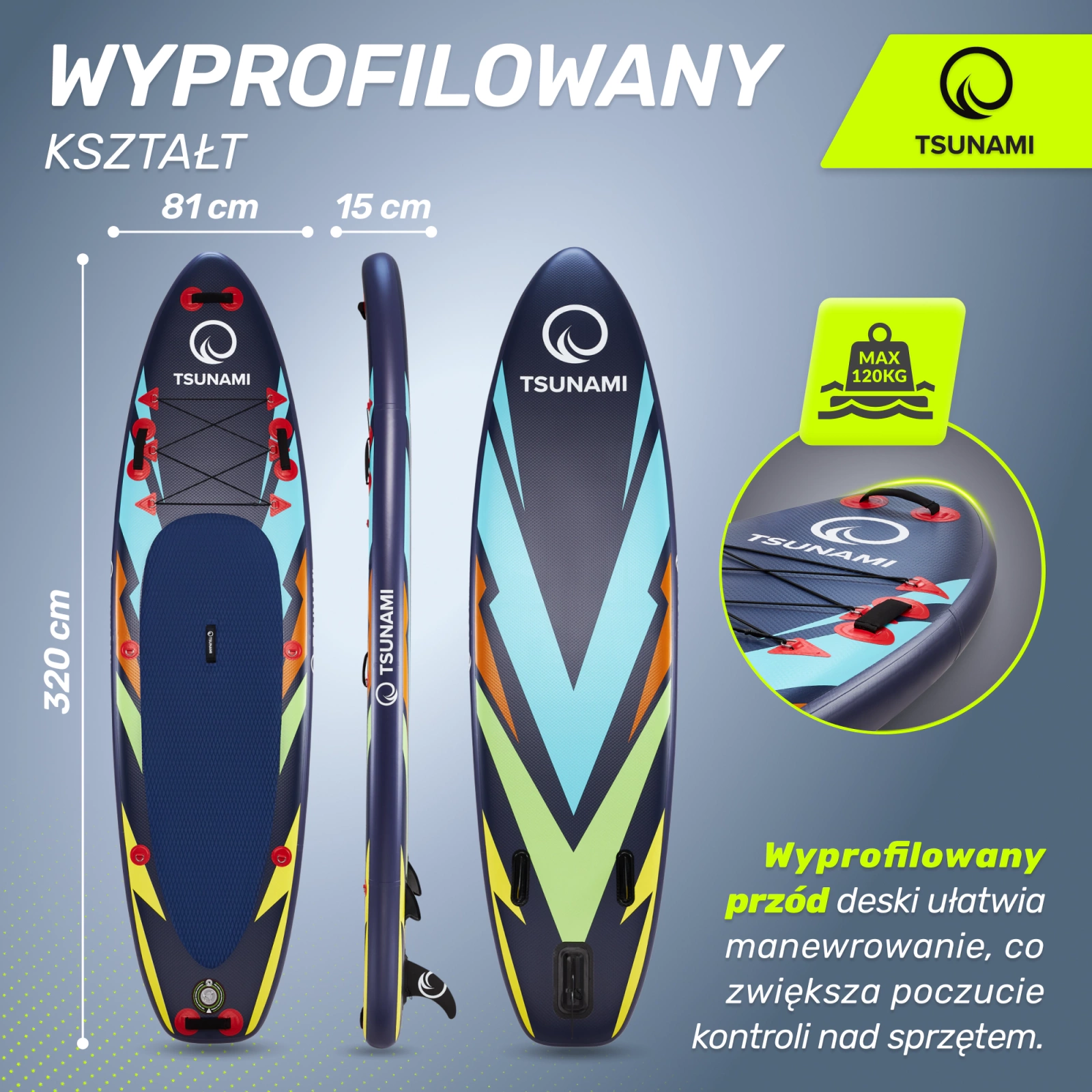 4Fizjo TSUNAMI T08 piepūšamais SUP dēlis 320 cm, daudzkrāsains