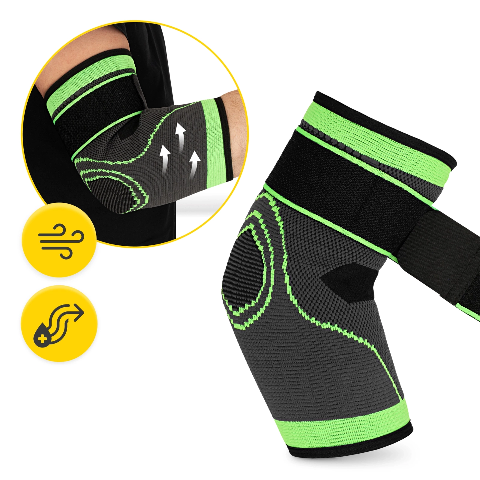 4Fizjo FLEX elastīgs elkoņa locītavas fiksators, M izmērs, pelēks/zaļš/melns