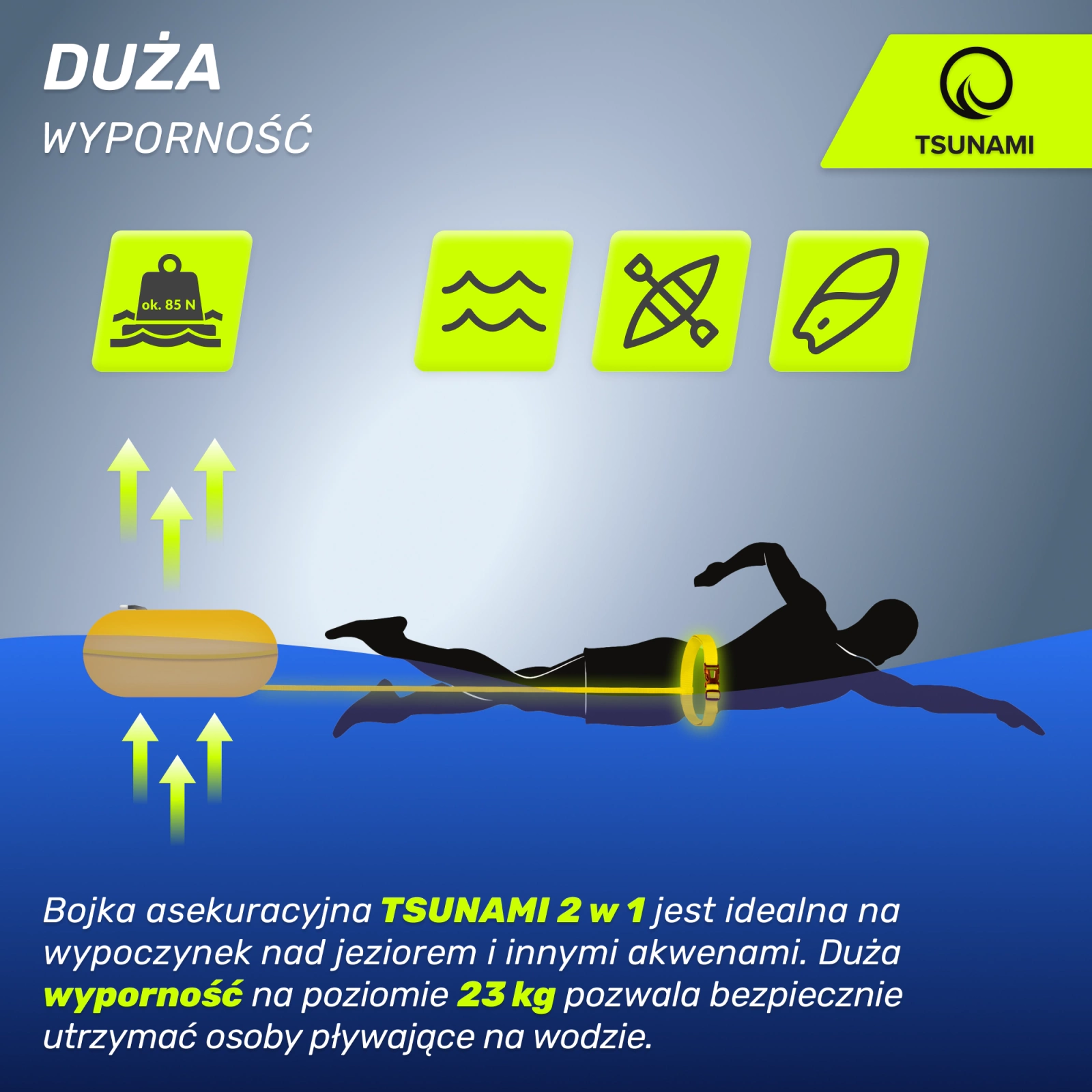Надувной страховочный буй для плавания 4Fizjo TSUNAMI, желтый