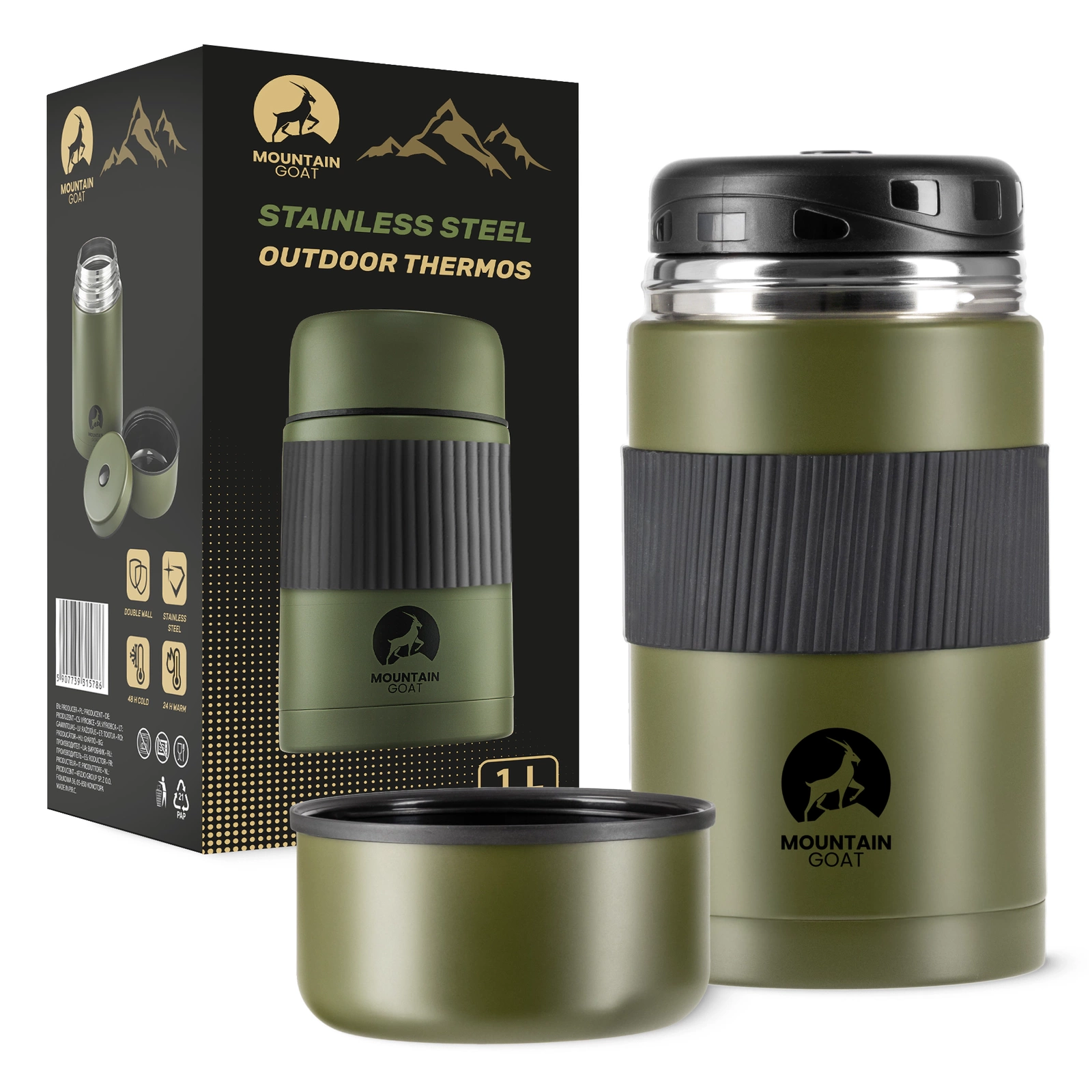 Pārtikas termoss no nerūsējošā tērauda 1 L, zaļš