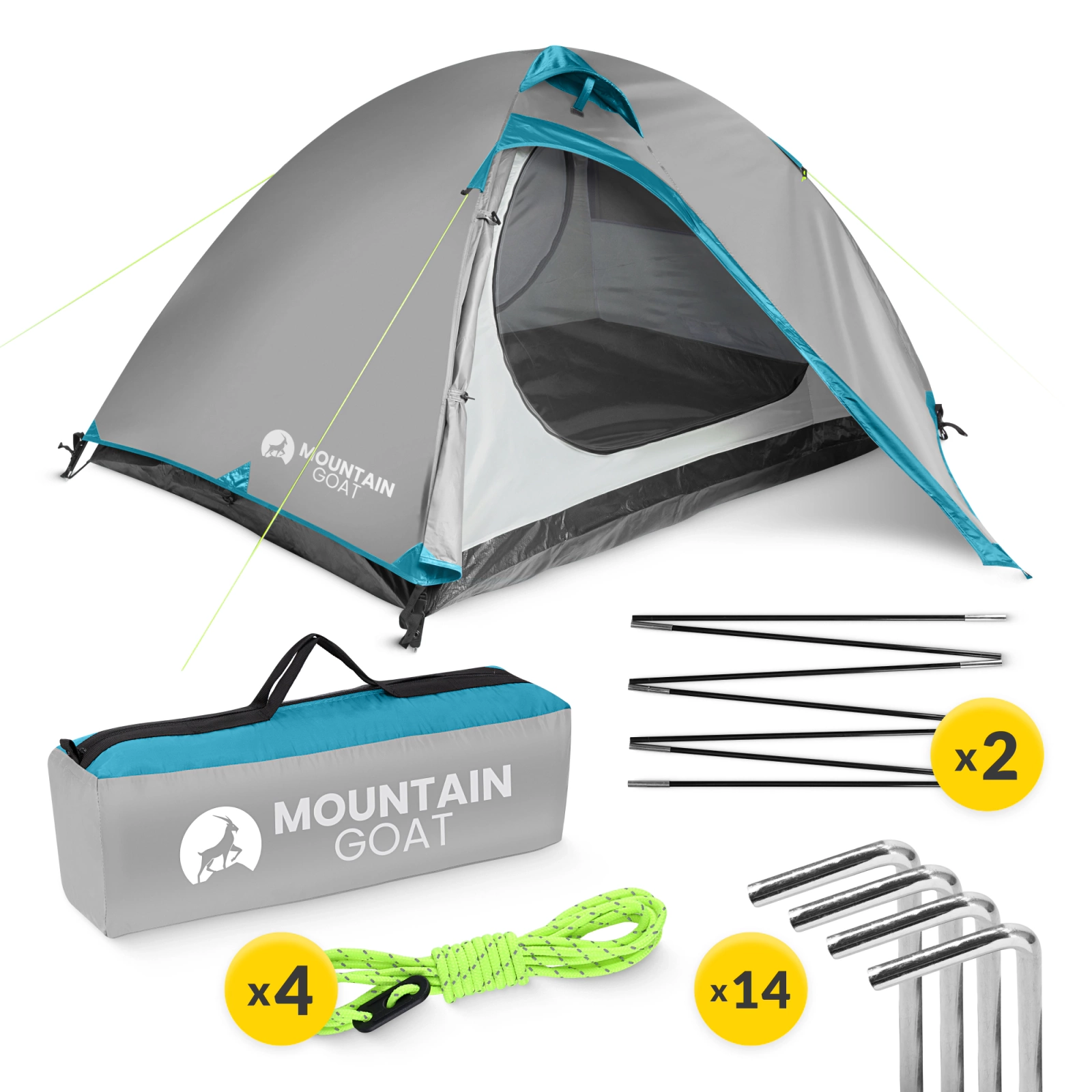 Mountain Goat Prime Duo 2-Person Camping Tent, Grey
