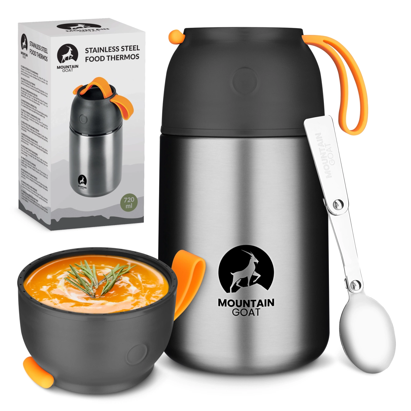Nerūsējošā tērauda ēdiena termoss Mountain Goat 720 ml, sudraba
