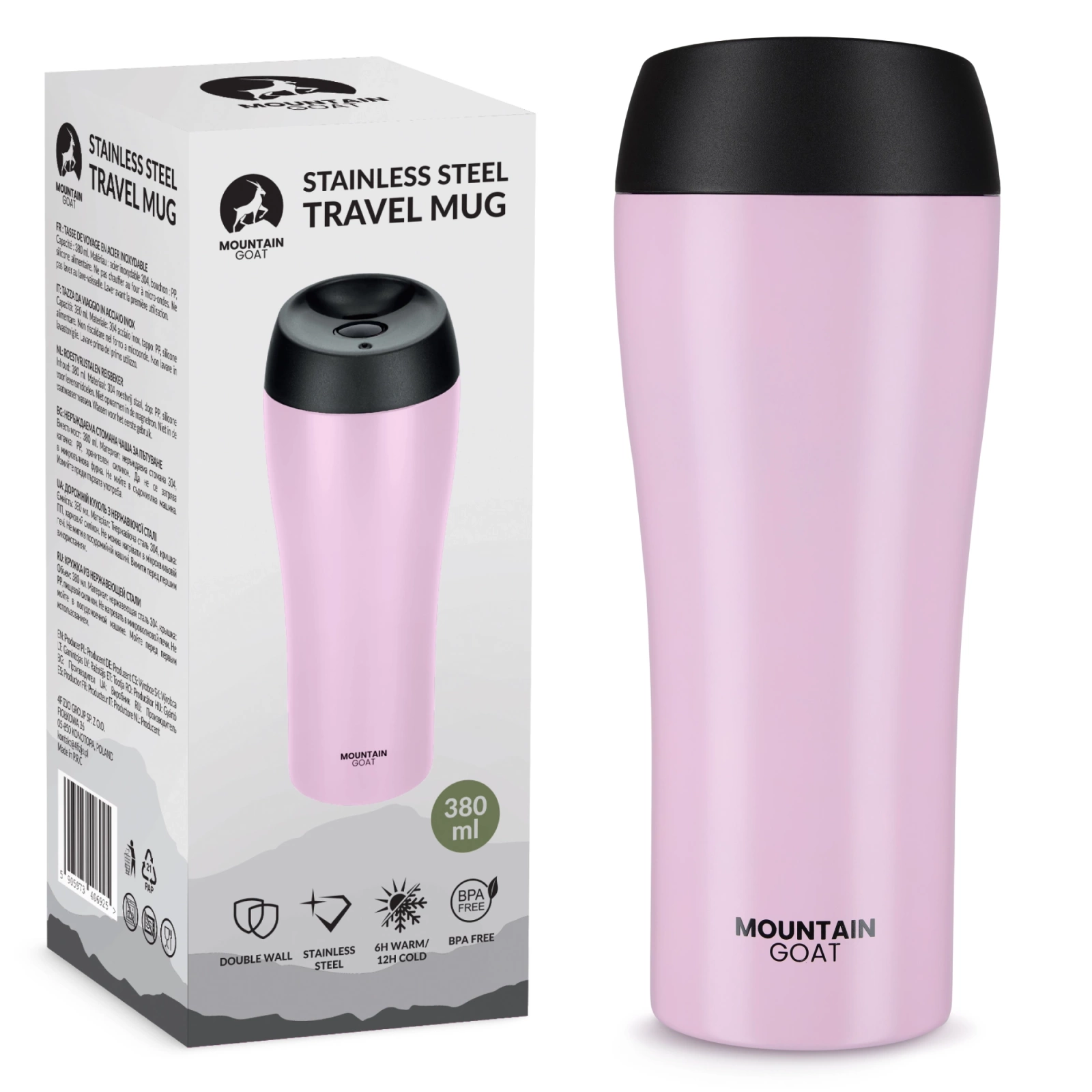 4Fizjo Mountain Goat TRAVEL termokrūze, 380 ml, rozā
