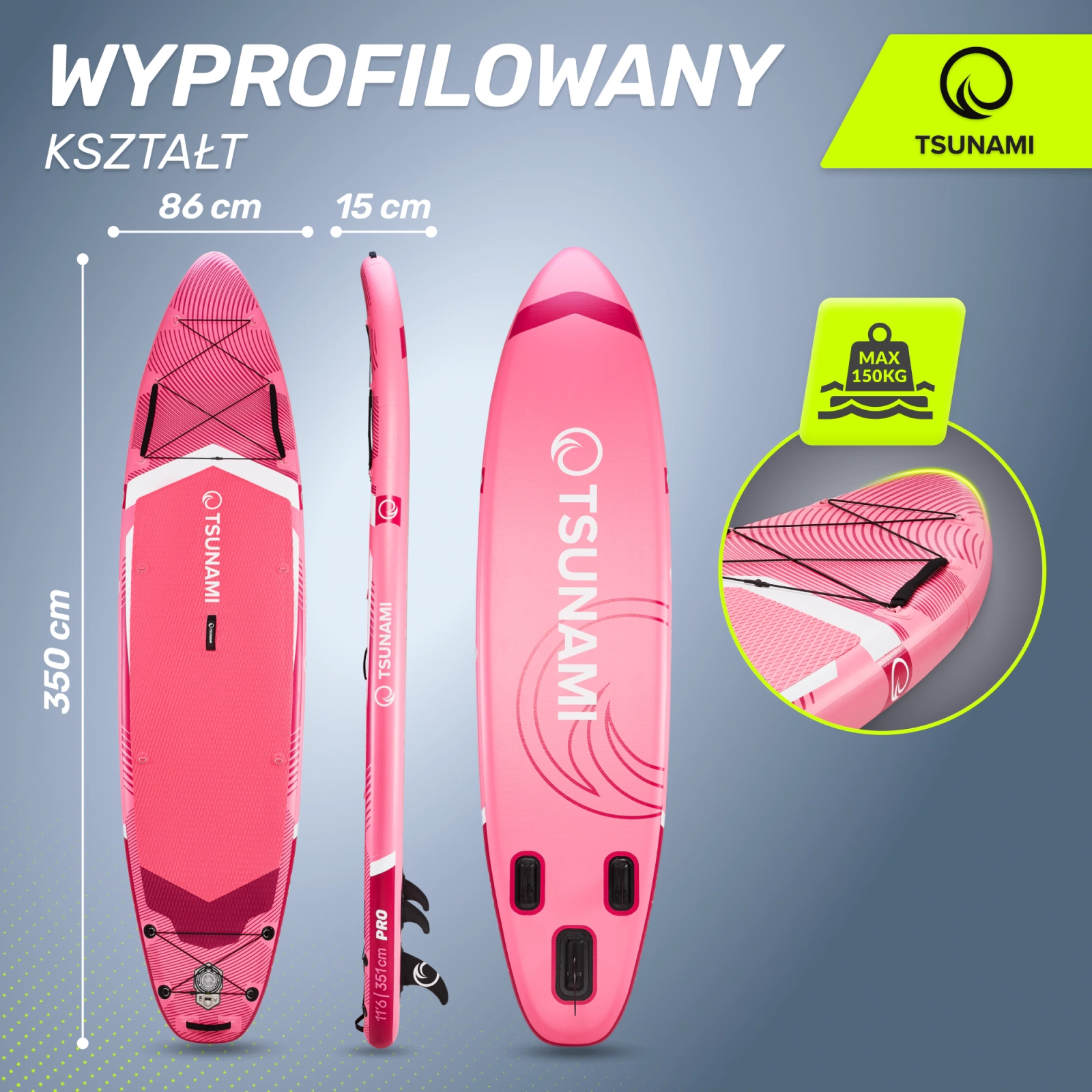 Надувная SUP-доска 4Fizjo TSUNAMI PRO 350 см, розовая