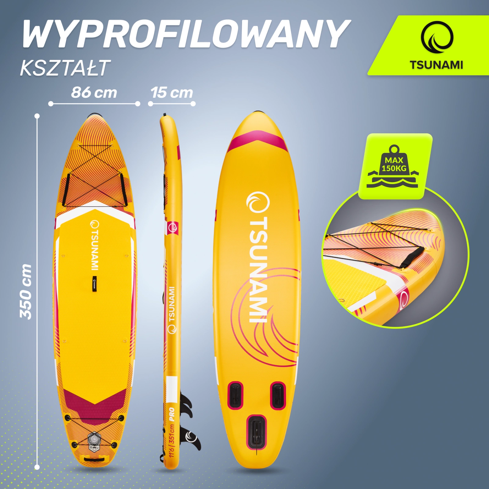 4Fizjo 1839 SUP dēlis PRO TSUNAMI 350 cm T11, dzeltens