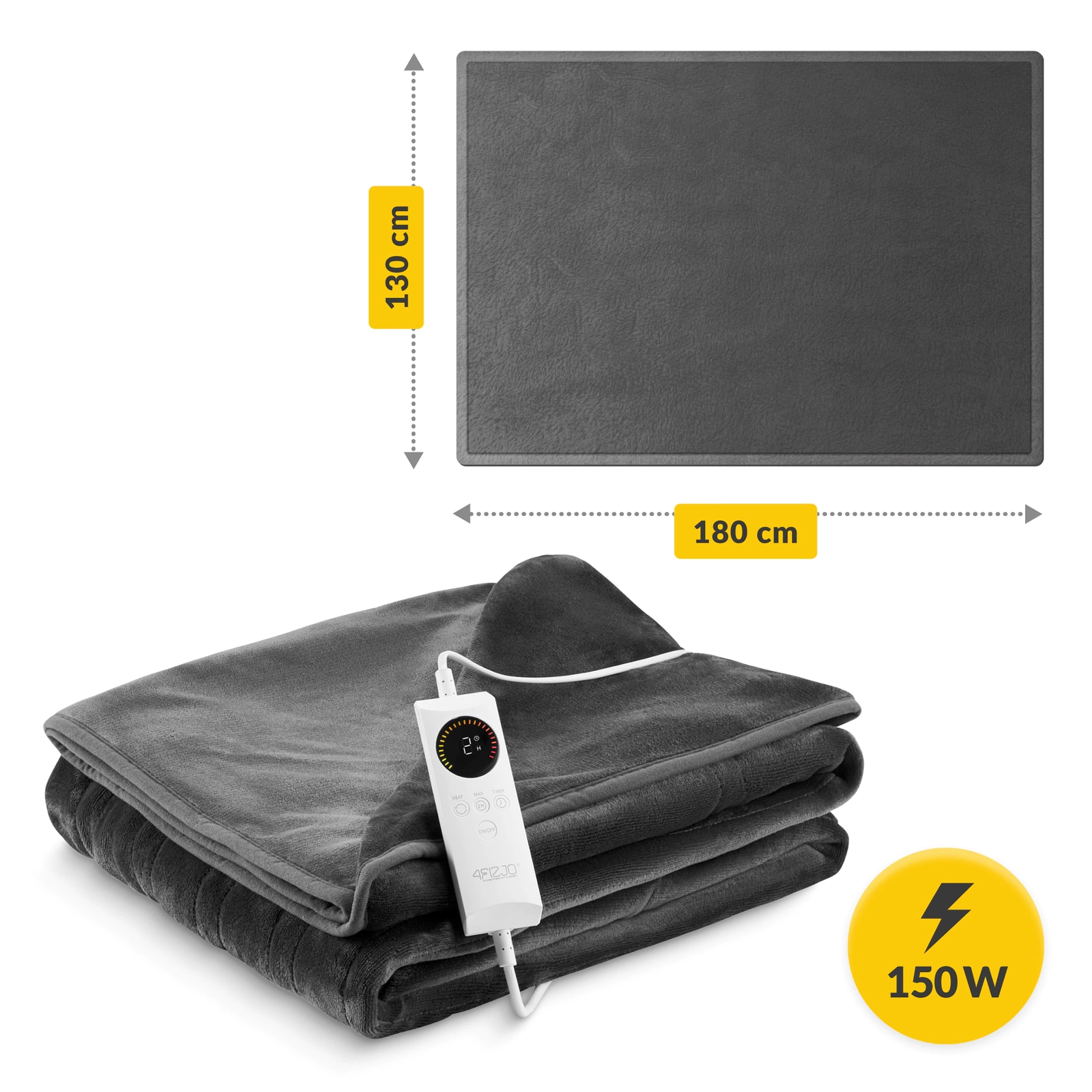 4FIZJO Electric Heated Blanket 180 x 130 cm, Grey