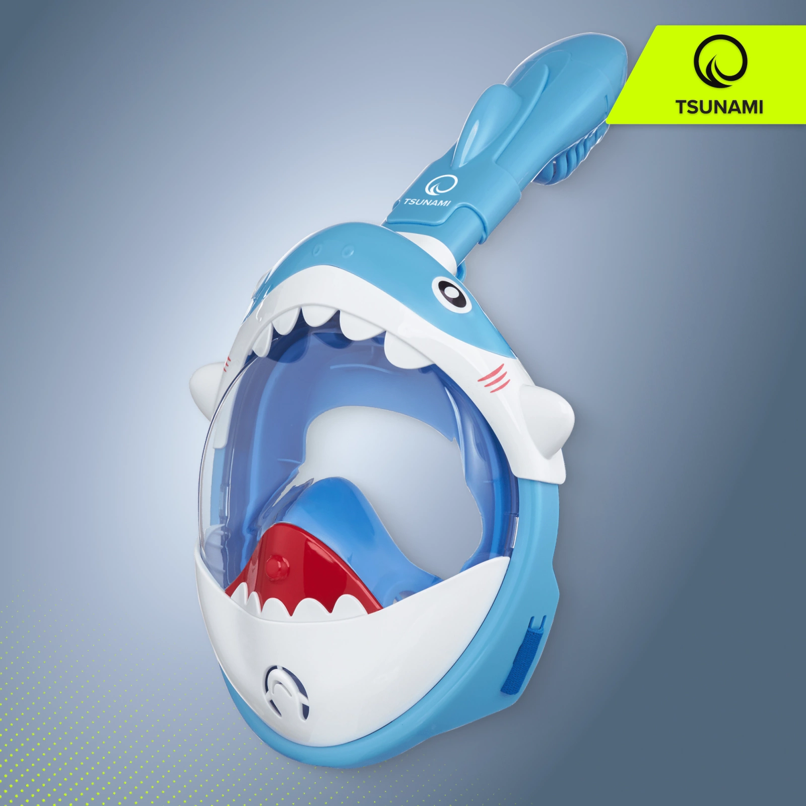 Детская полнолицевая маска для снорклинга 4Fizjo TSUNAMI Shark, синяя