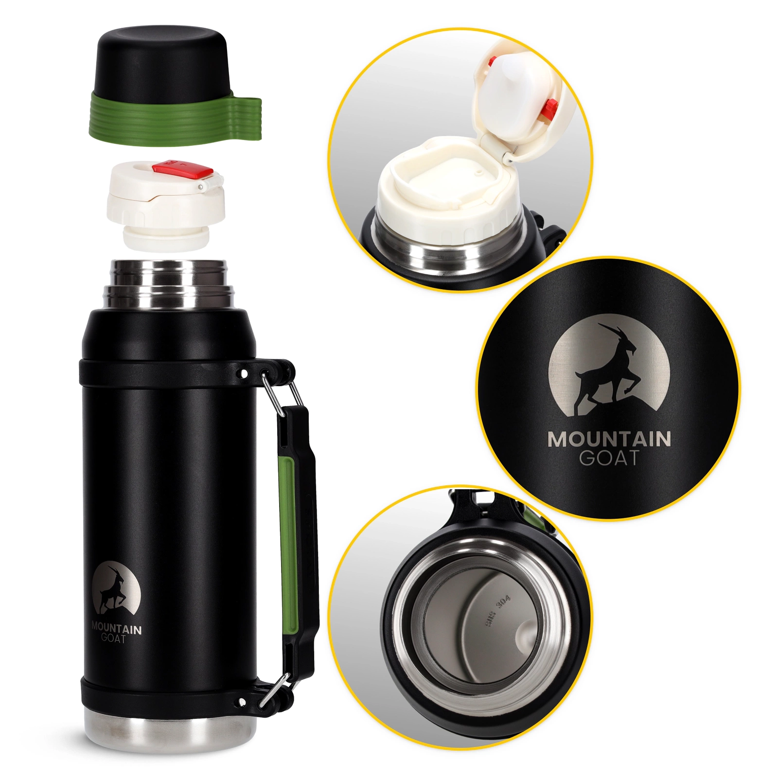 4Fizjo Mountain Goat tūrisma termoss, 2L, melns/zaļš