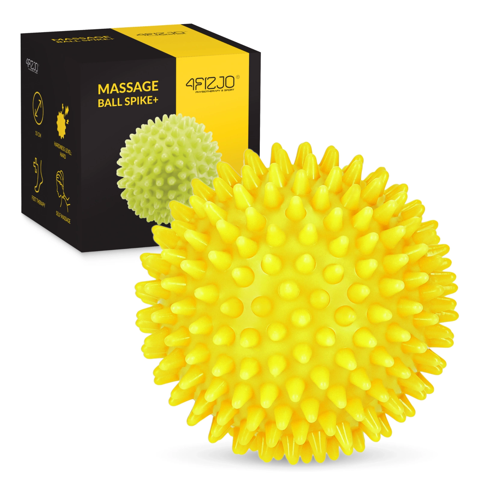 Массажный мяч с шипами 4Fizjo SPIKE+, 10 см, желтый