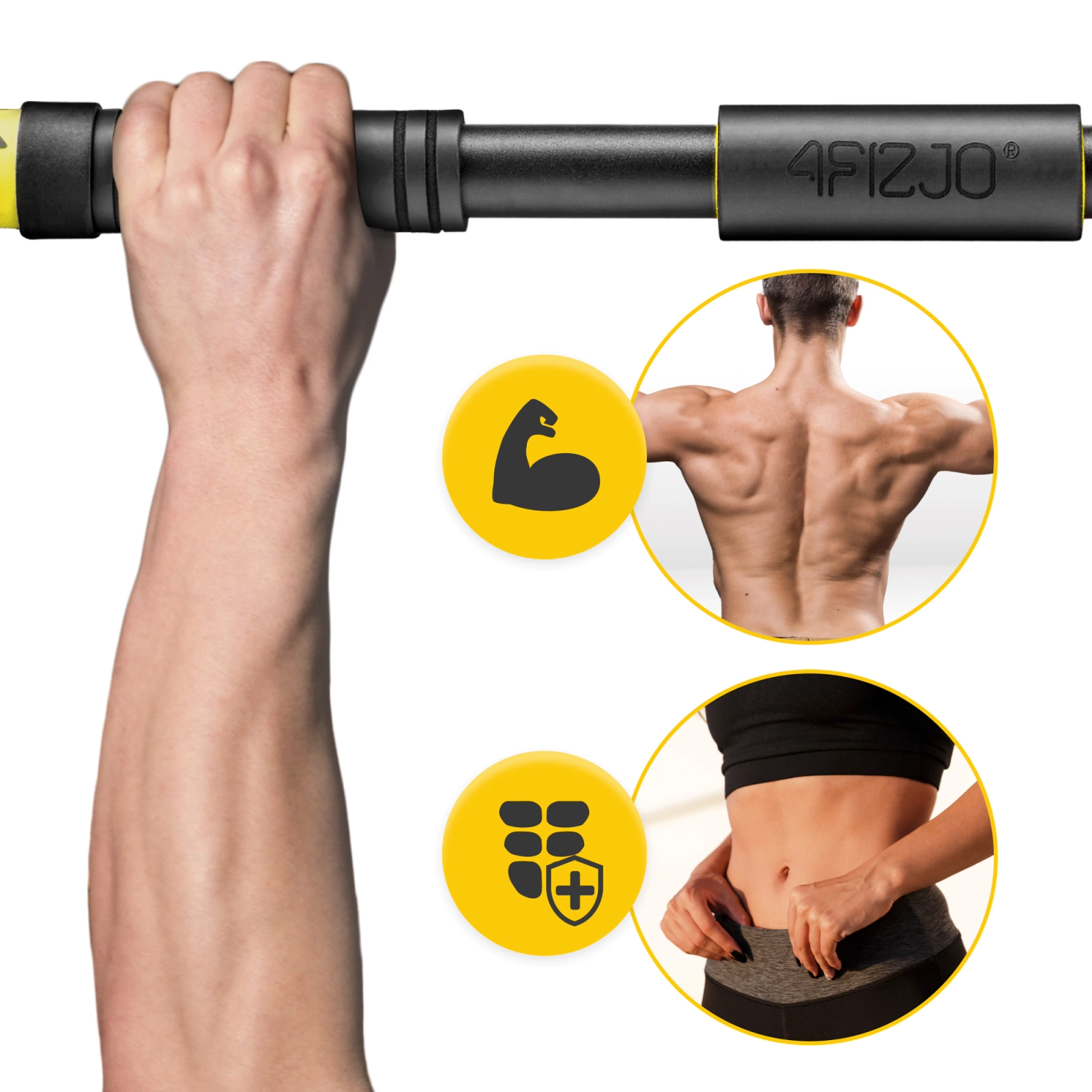 4Fizjo 531 Adjustable Doorway Pull-Up Bar (66-100 cm), Black/Yellow