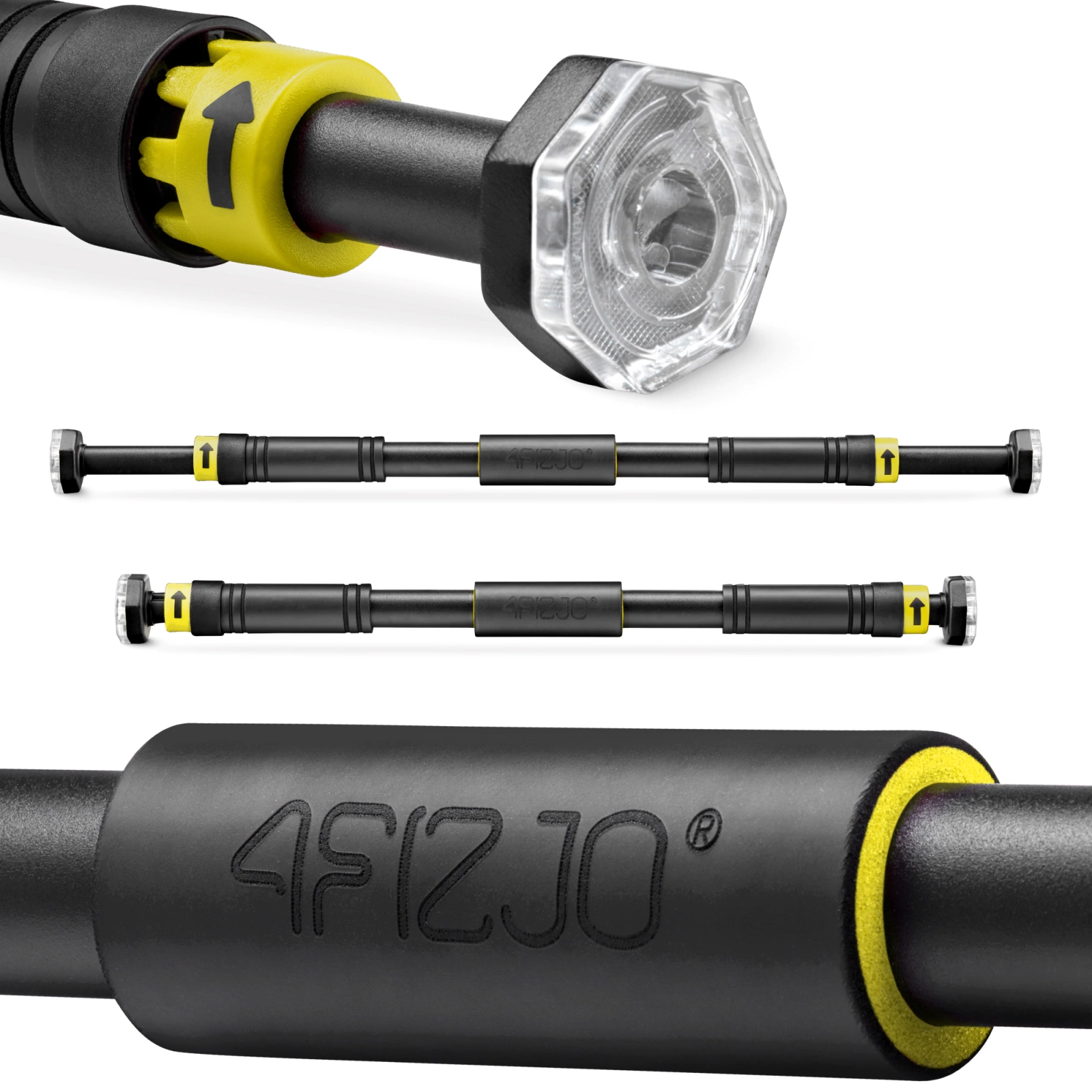 4Fizjo 531 Adjustable Doorway Pull-Up Bar (66-100 cm), Black/Yellow