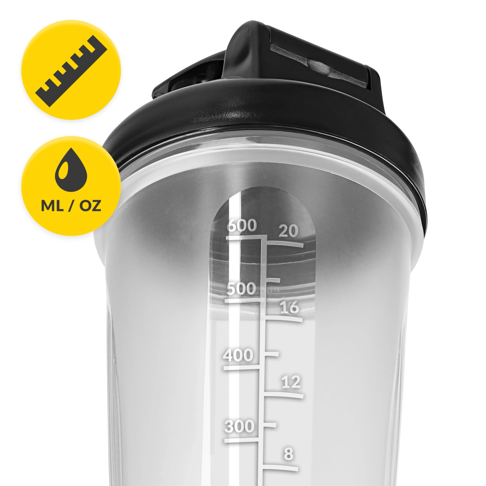 4Fizjo PRO Sports Shaker with Mesh and Ball, 650 ml, Transparent/Black