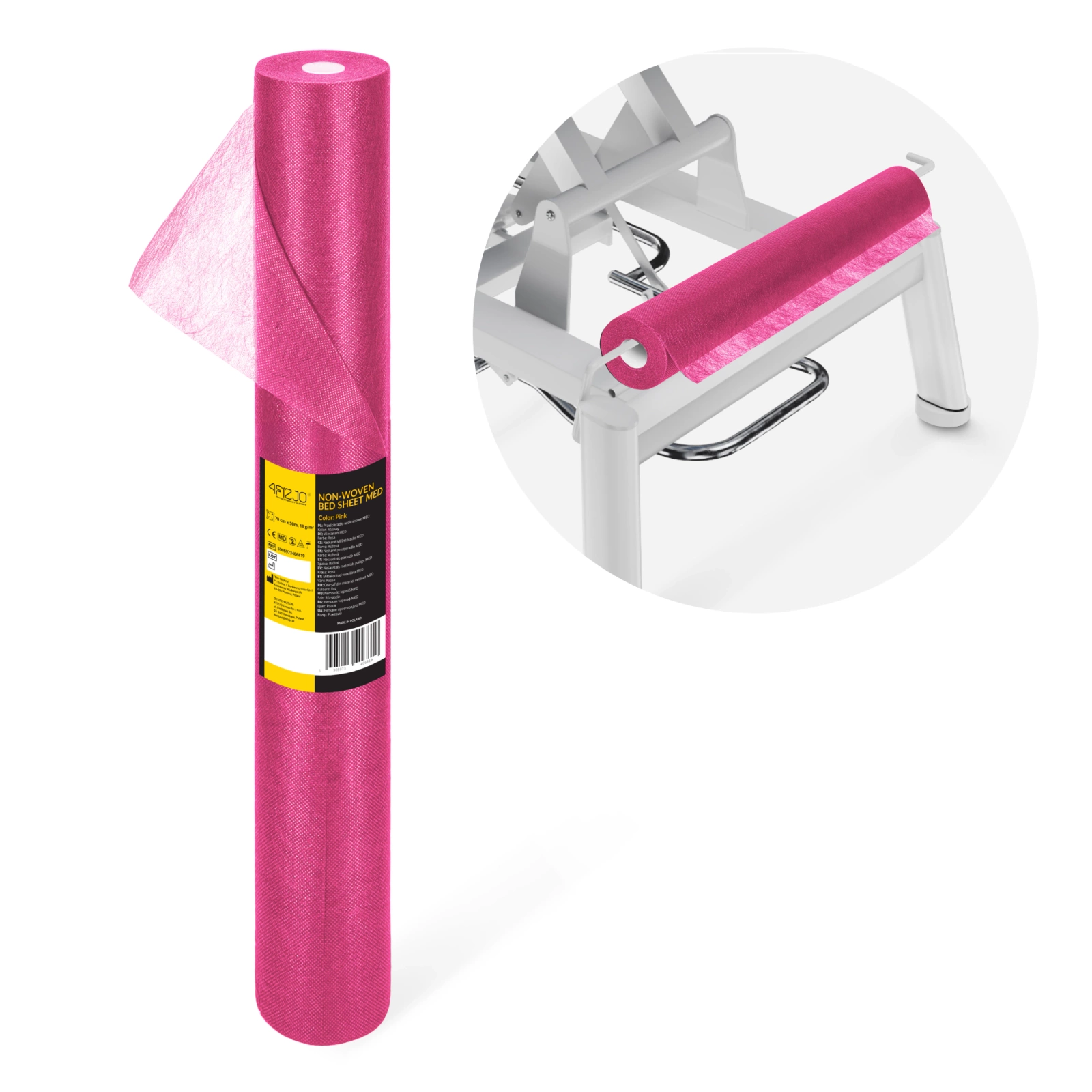 Одноразовая медицинская простыня в рулоне 70 см x 50 м, розовая