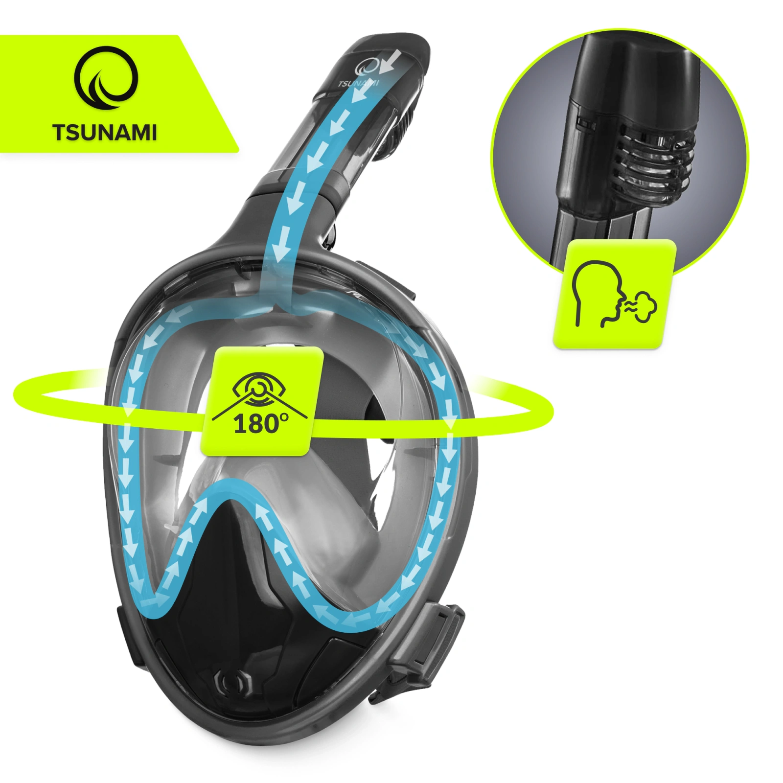 Полнолицевая маска для снорклинга 4Fizjo TSUNAMI L/XL, черная