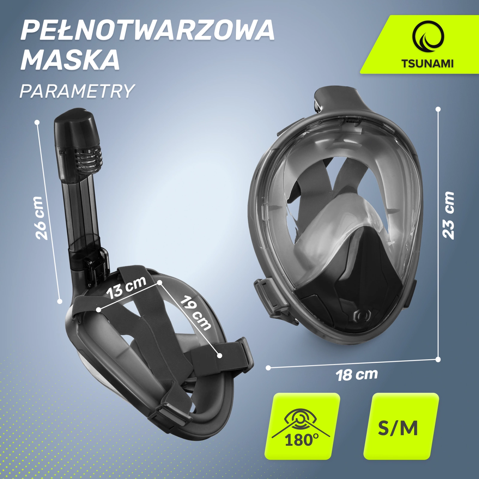 4Fizjo Tsunami S/M pilnas sejas niršanas maska, melna