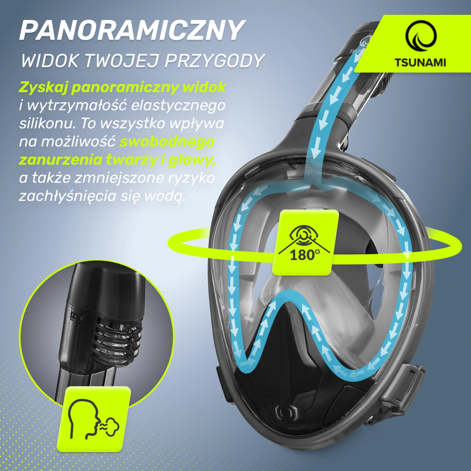 4Fizjo Tsunami S/M pilnas sejas niršanas maska, melna