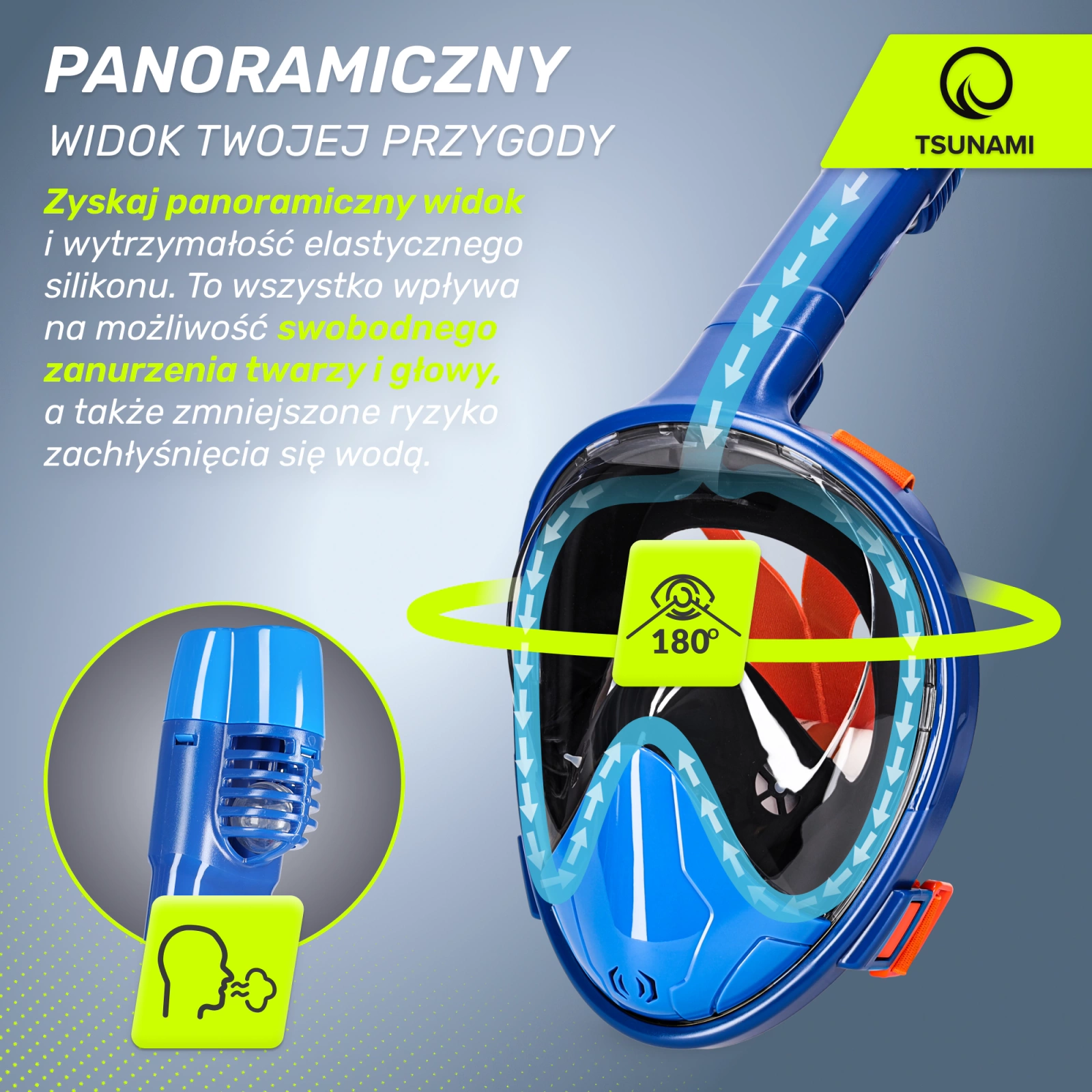 Полнолицевая маска для снорклинга 4Fizjo TSUNAMI L/XL, синяя