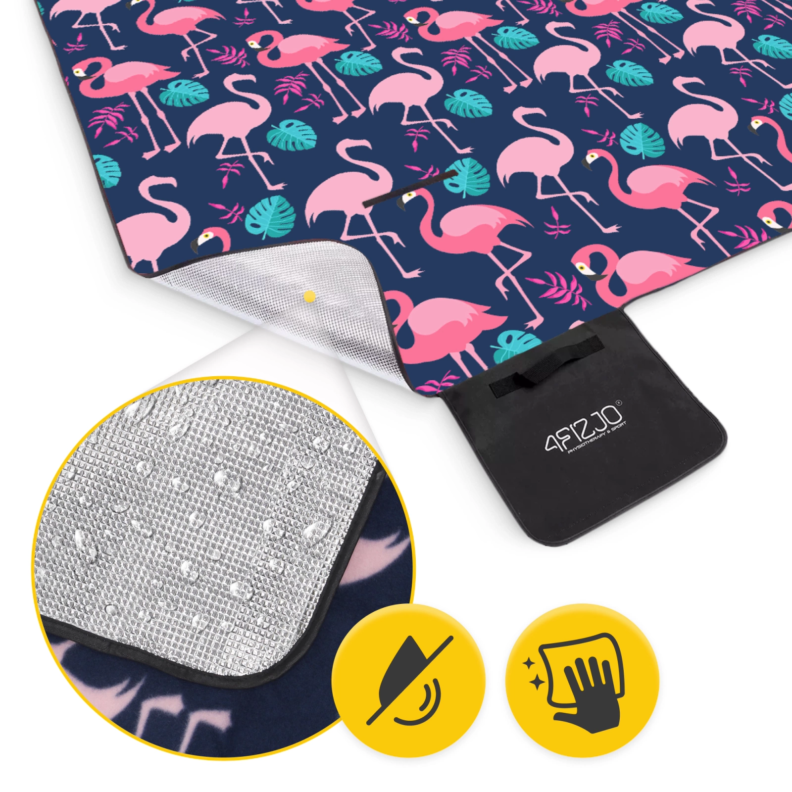 4Fizjo piknika un pludmales sega ar izolāciju 200x200 cm, flamingo