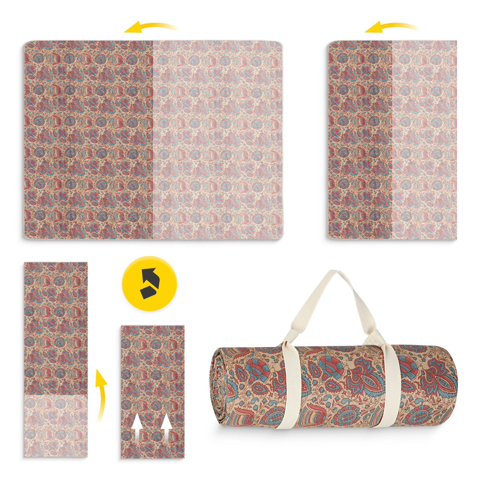 4Fizjo Quilted Picnic and Beach Blanket 200x150 cm, Oriental Pattern