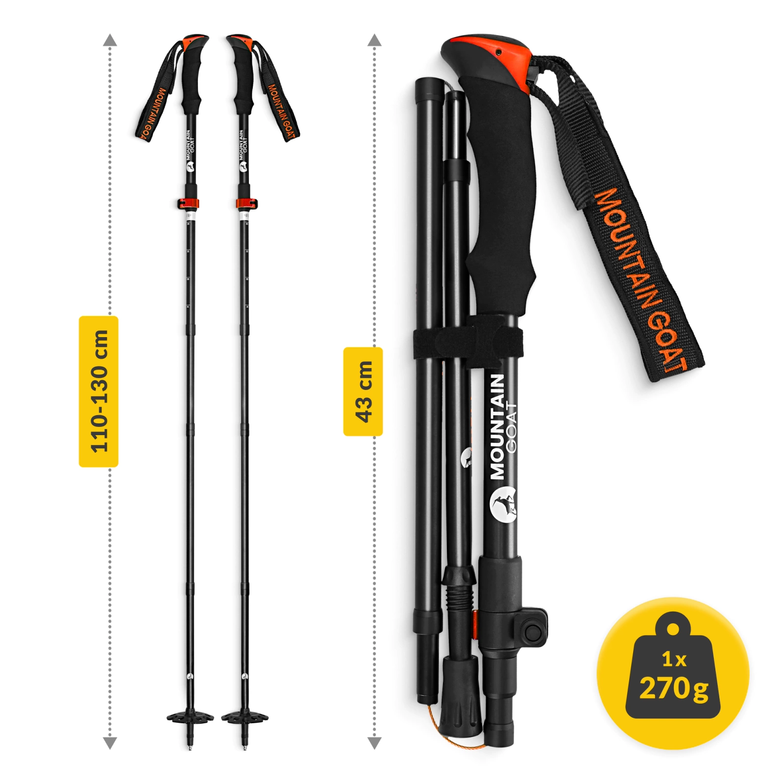4Fizjo 1032 PRO+ Mountain Goat Folding Trekking & Nordic Walking Poles, Orange