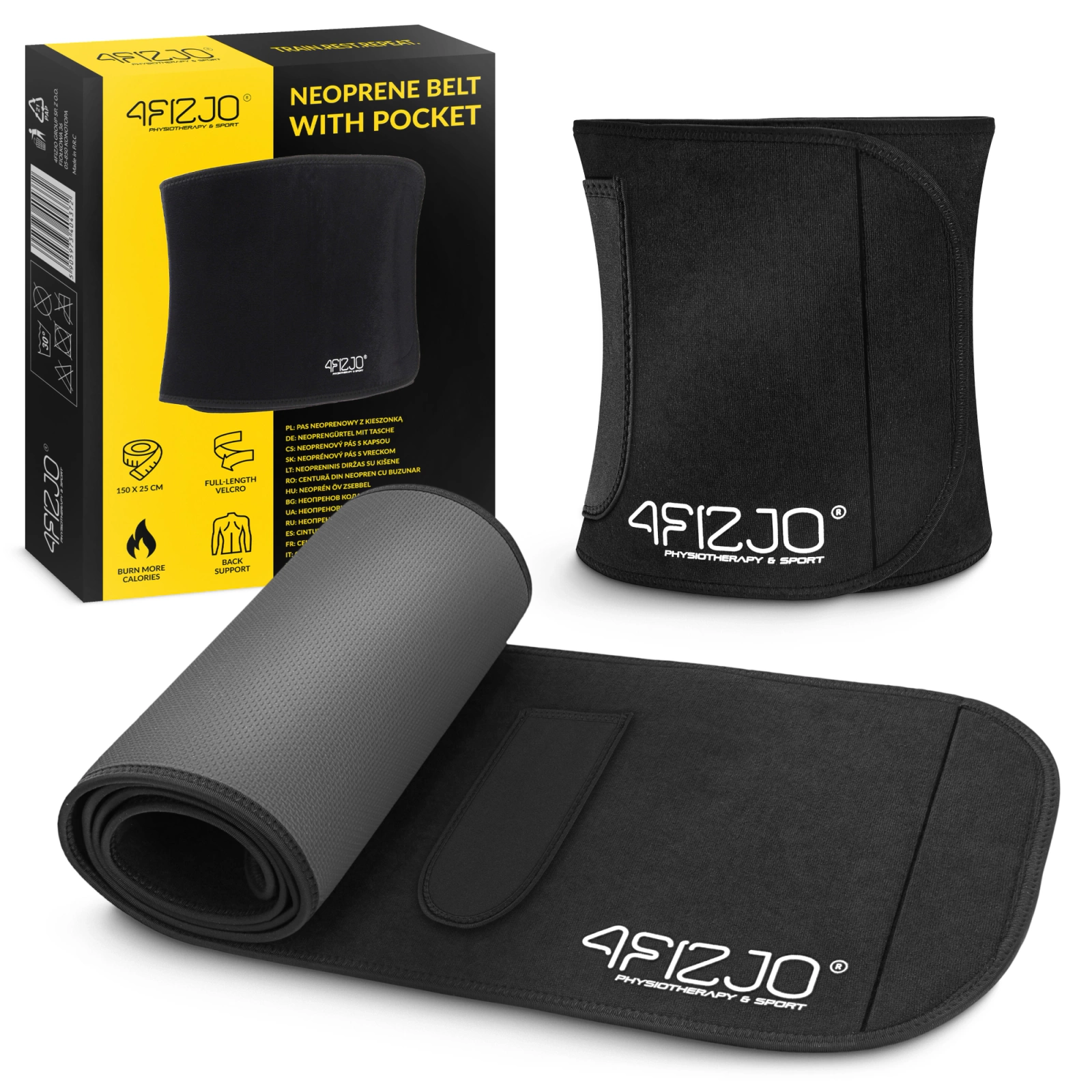 4Fizjo neoprēna tievēšanas josta ar kabatu, L/XL, melna