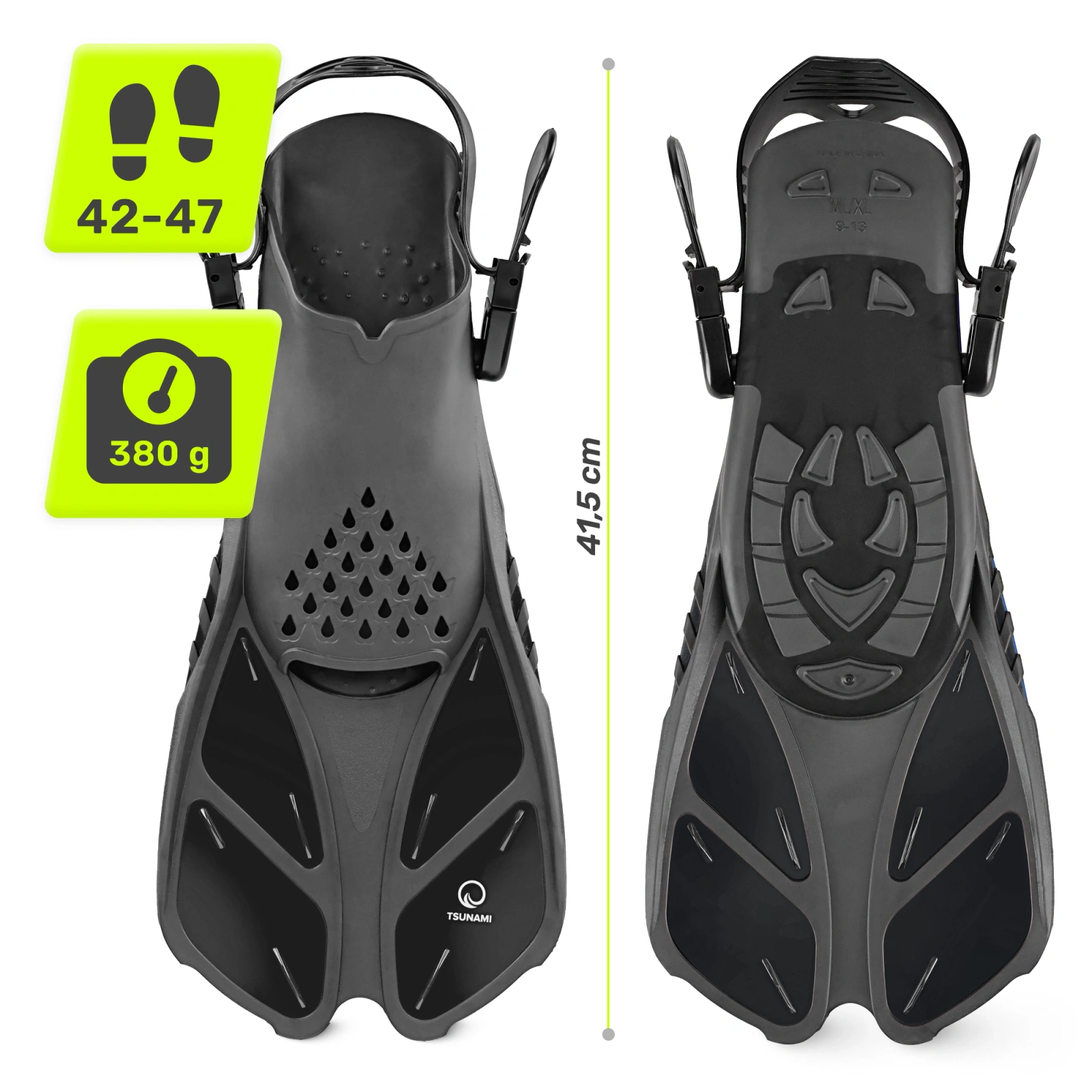 4Fizjo TSUNAMI L/XL (42-47) regulējamas peldēšanas pleznas, pelēkas