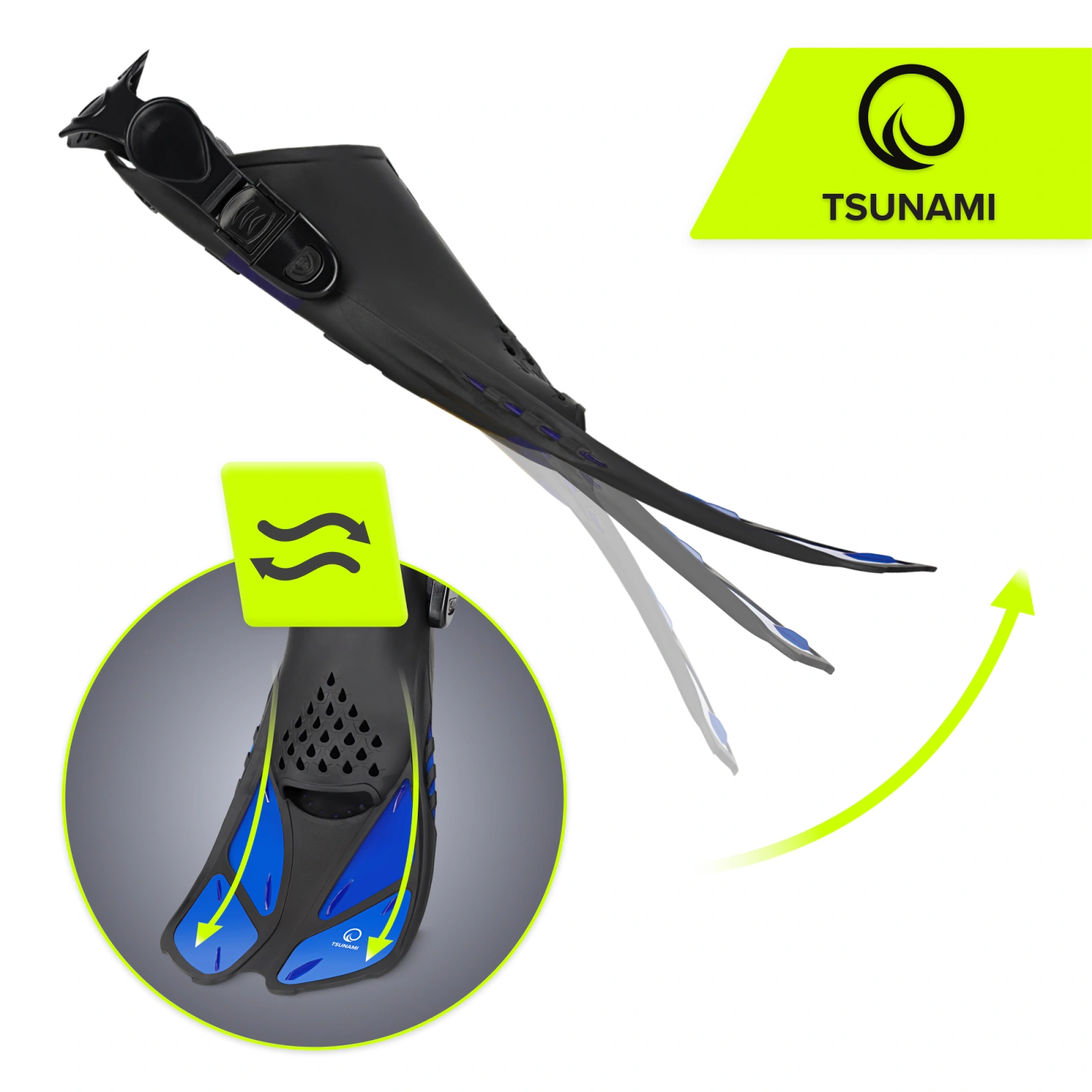 4Fizjo TSUNAMI L/XL (42-47) regulējamas peldēšanas pleznas, tumši zilas