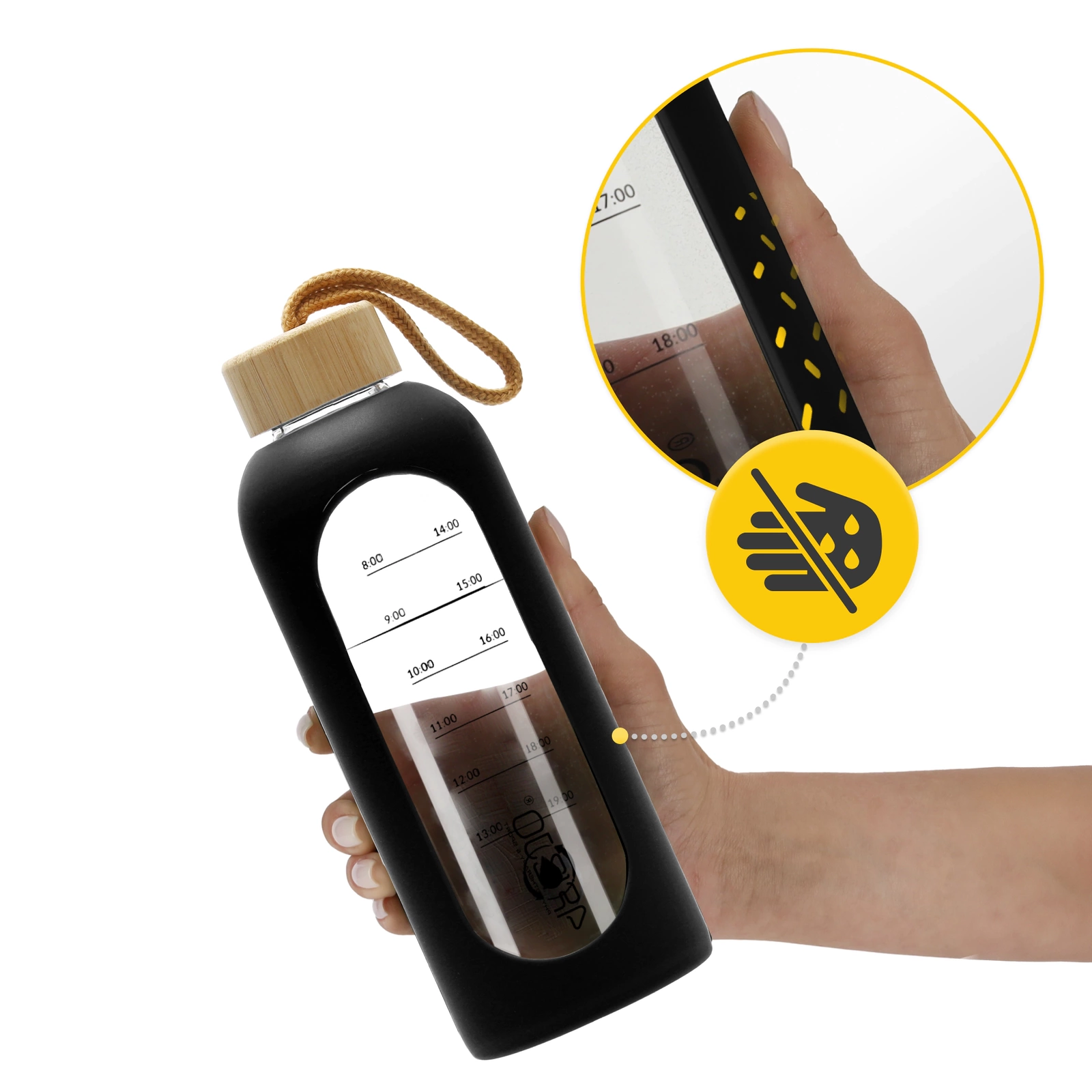 4Fizjo sporta stikla ūdens pudele, 750 ml, melna