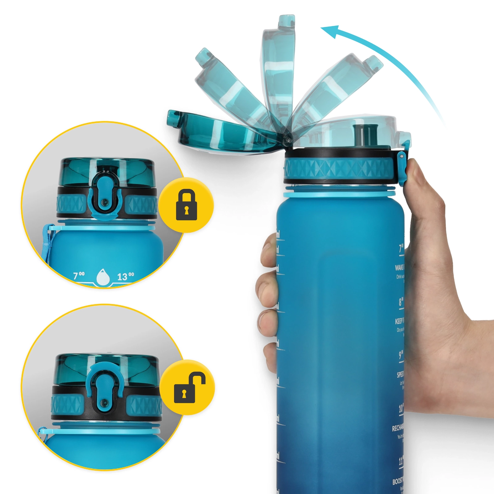4Fizjo 1L Tritan Motivational Sports Water Bottle, Blue