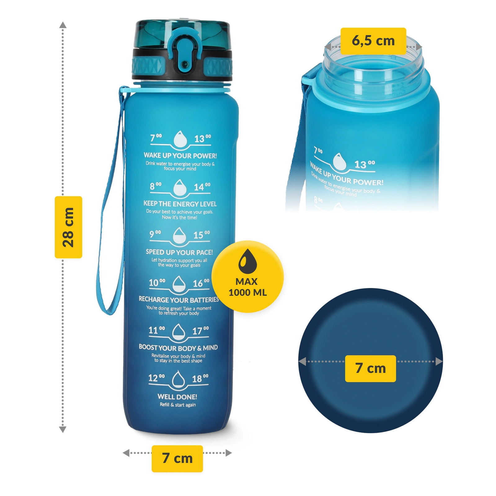 4Fizjo 1L Tritan Motivational Sports Water Bottle, Blue