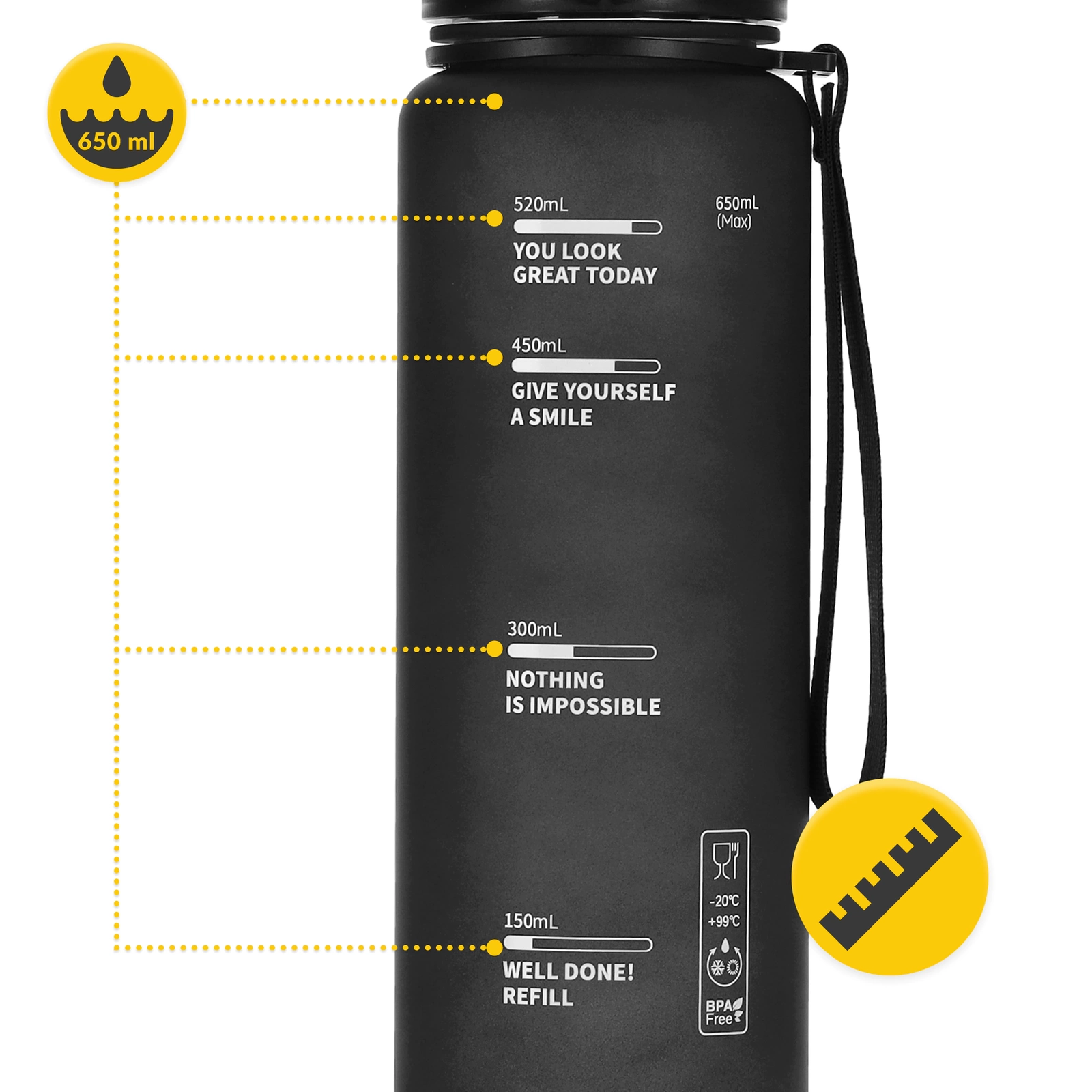 4Fizjo sporta ūdens pudele, 650 ml, melna