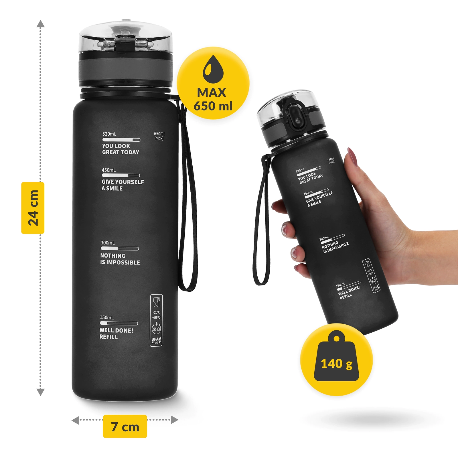 4Fizjo sporta ūdens pudele, 650 ml, melna