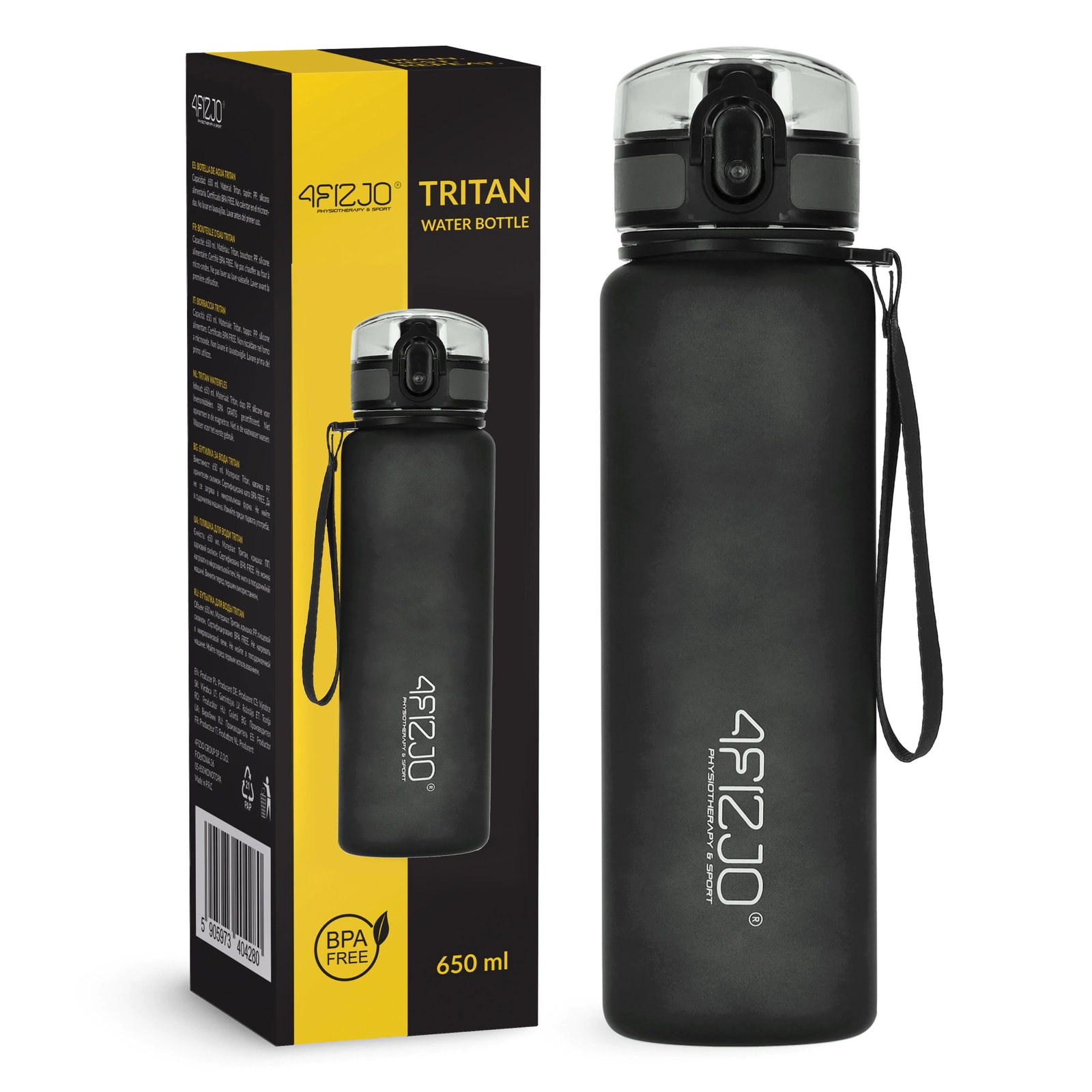 4Fizjo sporta ūdens pudele, 650 ml, melna