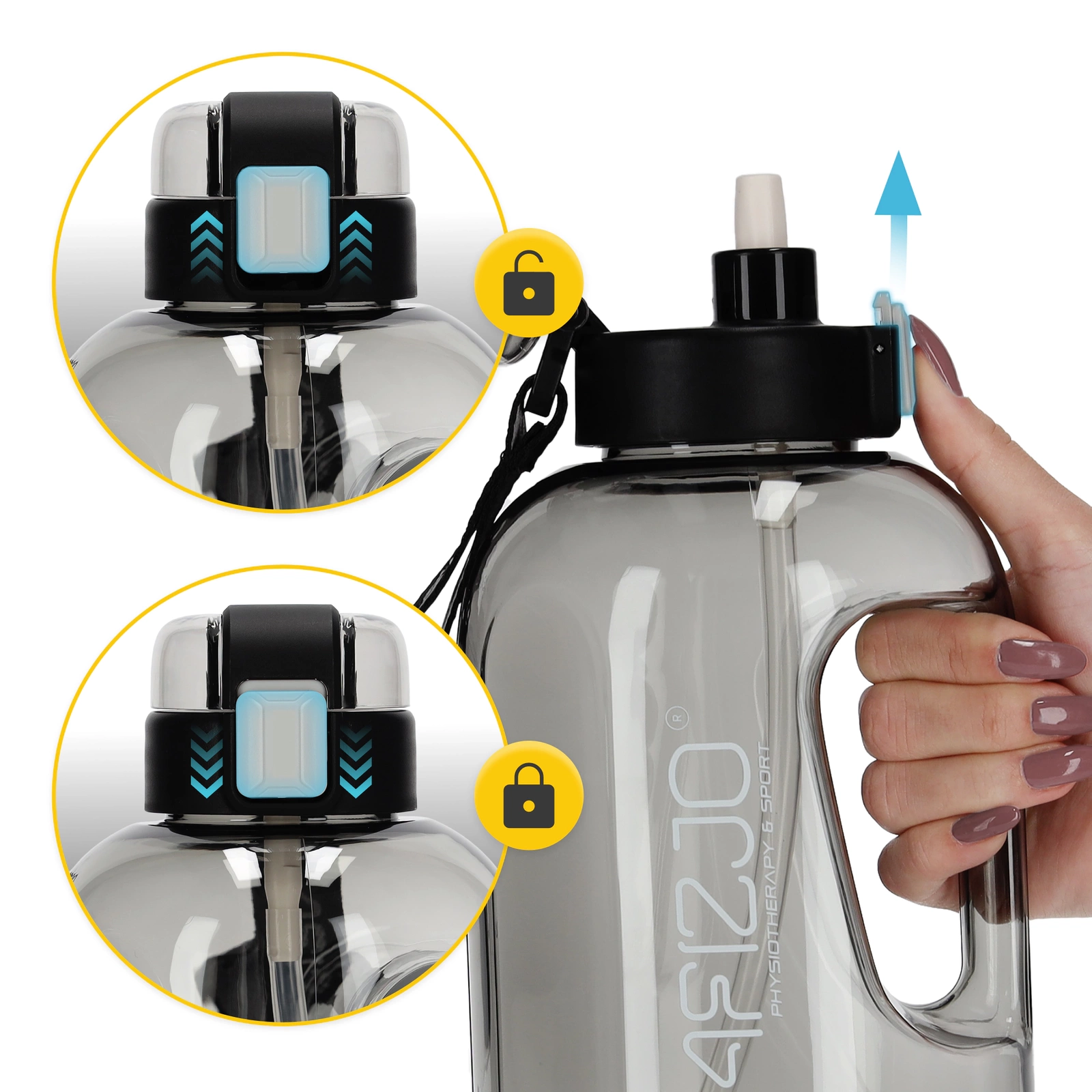 4Fizjo Sports Water Bottle, 2 L, Tritan, Grey