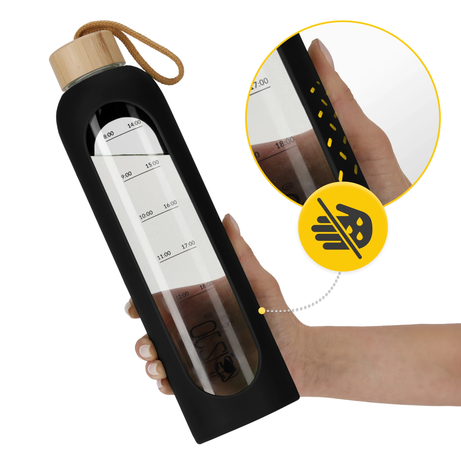 4Fizjo 1570 Sports Water Bottle, Glass, 1 L, Black