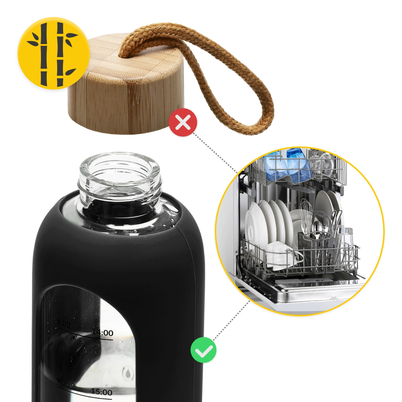 4Fizjo 1570 Sports Water Bottle, Glass, 1 L, Black