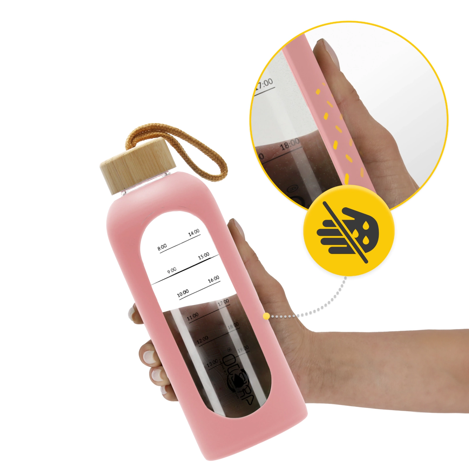 4Fizjo Glass Water Bottle 750 ml, Pink