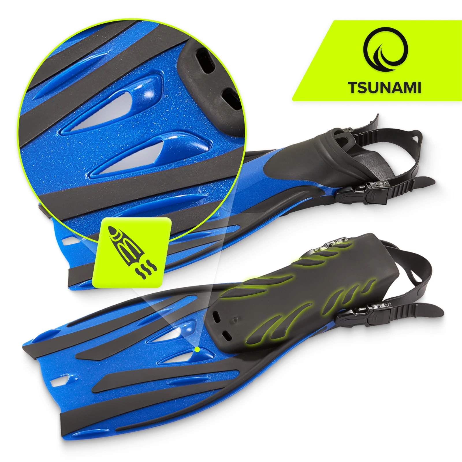4Fizjo TSUNAMI regulējamas peldēšanas pleznas, L/XL (42.5-47.5), zilas