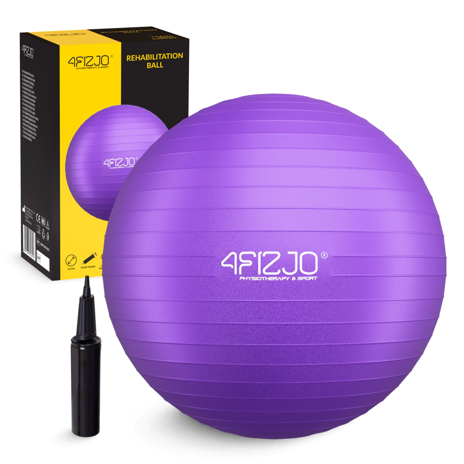 4FIZJO Exercise Ball 55cm for Yoga & Physical Therapy, Anti-Burst, Purple