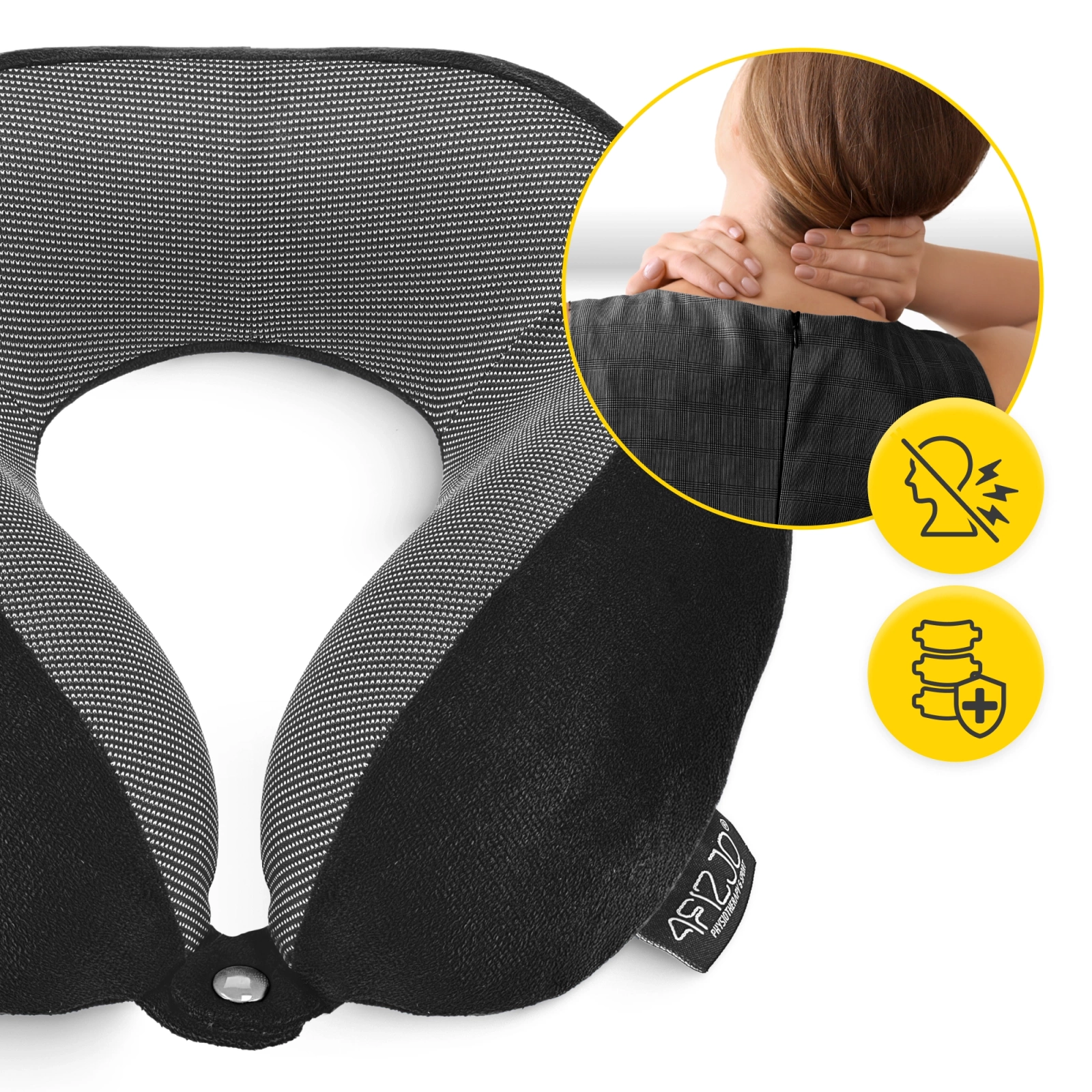Ceļojumu spilvens kaklam 4FIZJO Memory Foam gulēšanai, melns