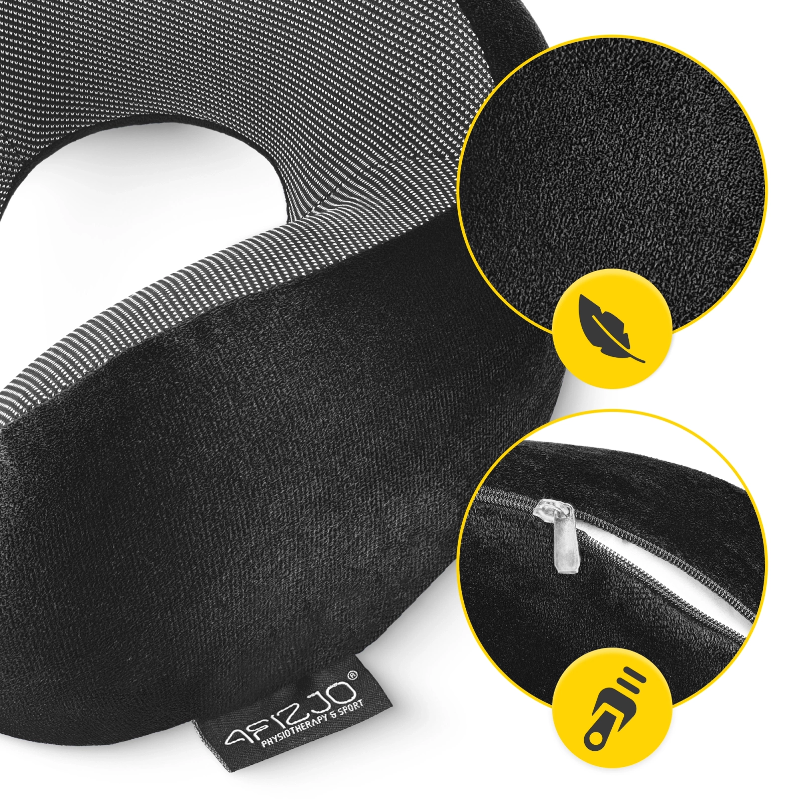 Ceļojumu spilvens kaklam 4FIZJO Memory Foam gulēšanai, melns