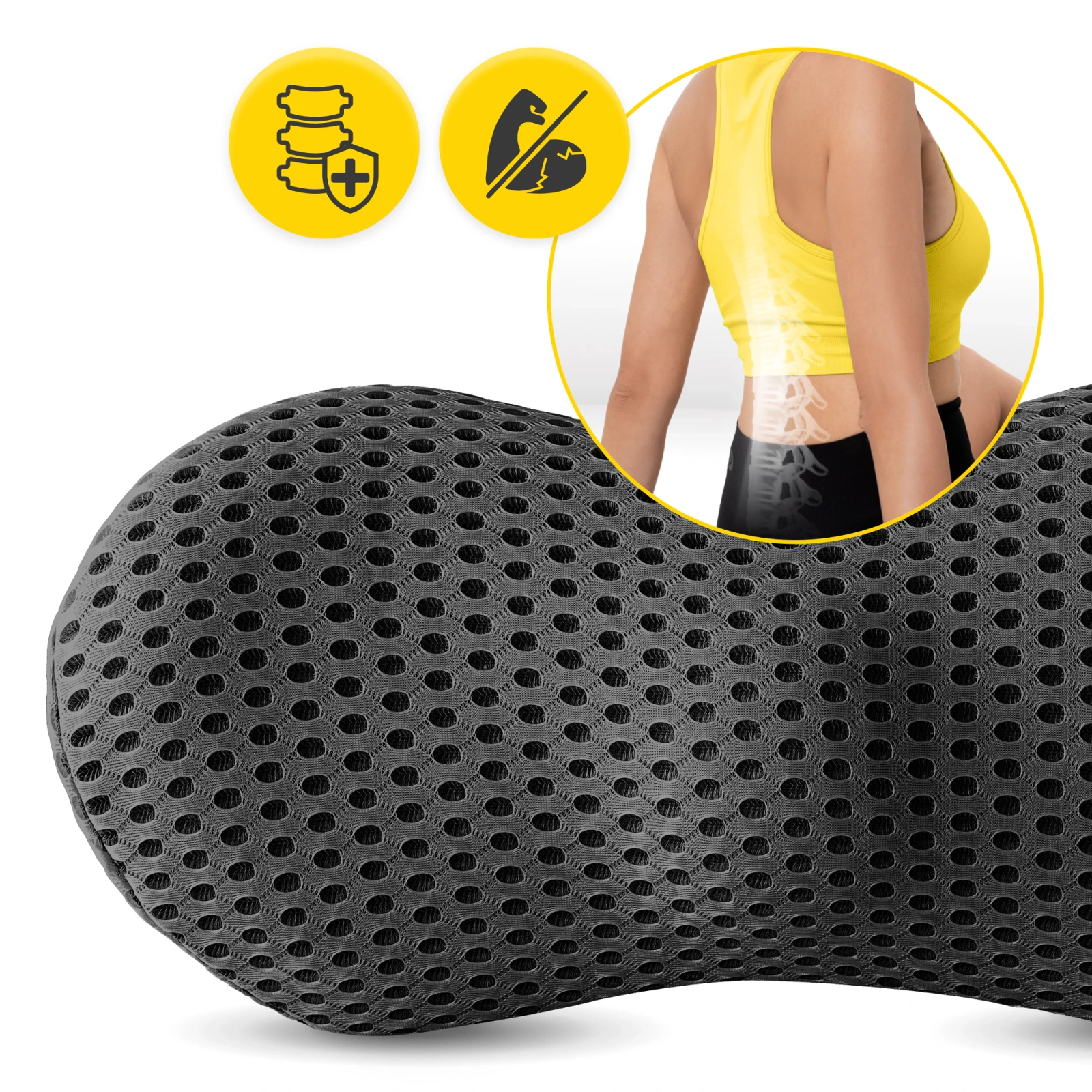 Lumbar Support Pillow for Office Chair & Car Seat with Memory Foam, Black