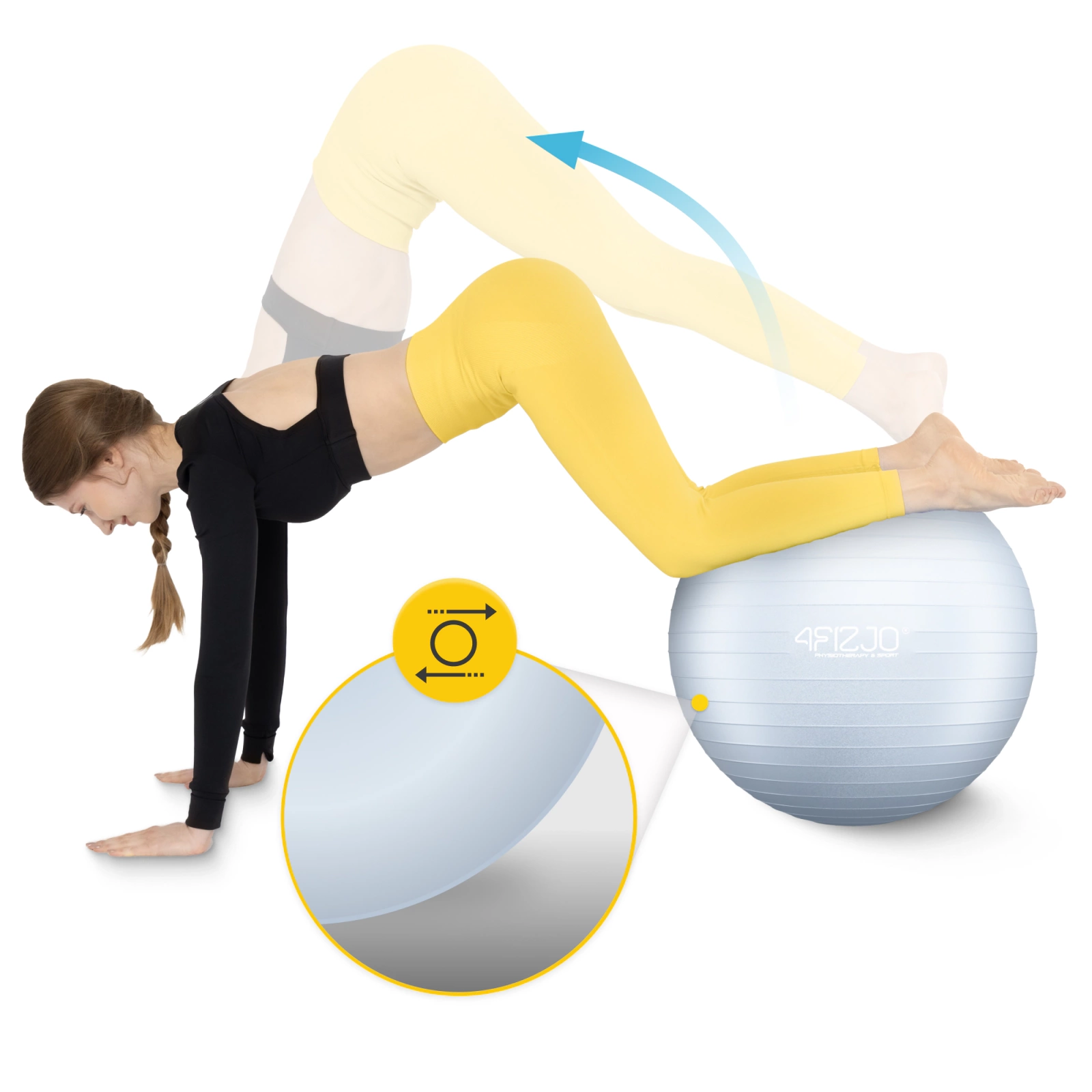 Exercise Ball 65cm 4FIZJO for Yoga, Stability & Physical Therapy, Anti-Burst, Grey