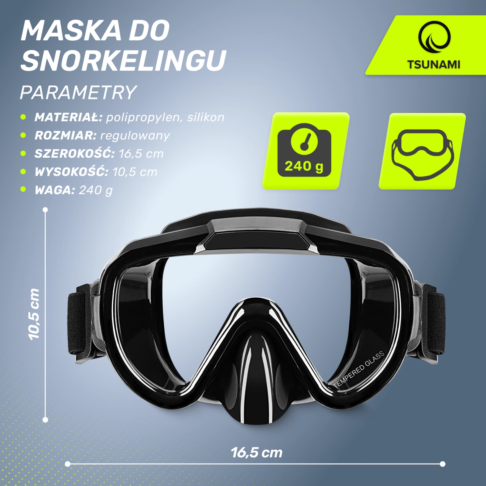 4Fizjo TSUNAMI niršanas un snorkelēšanas maska, melna