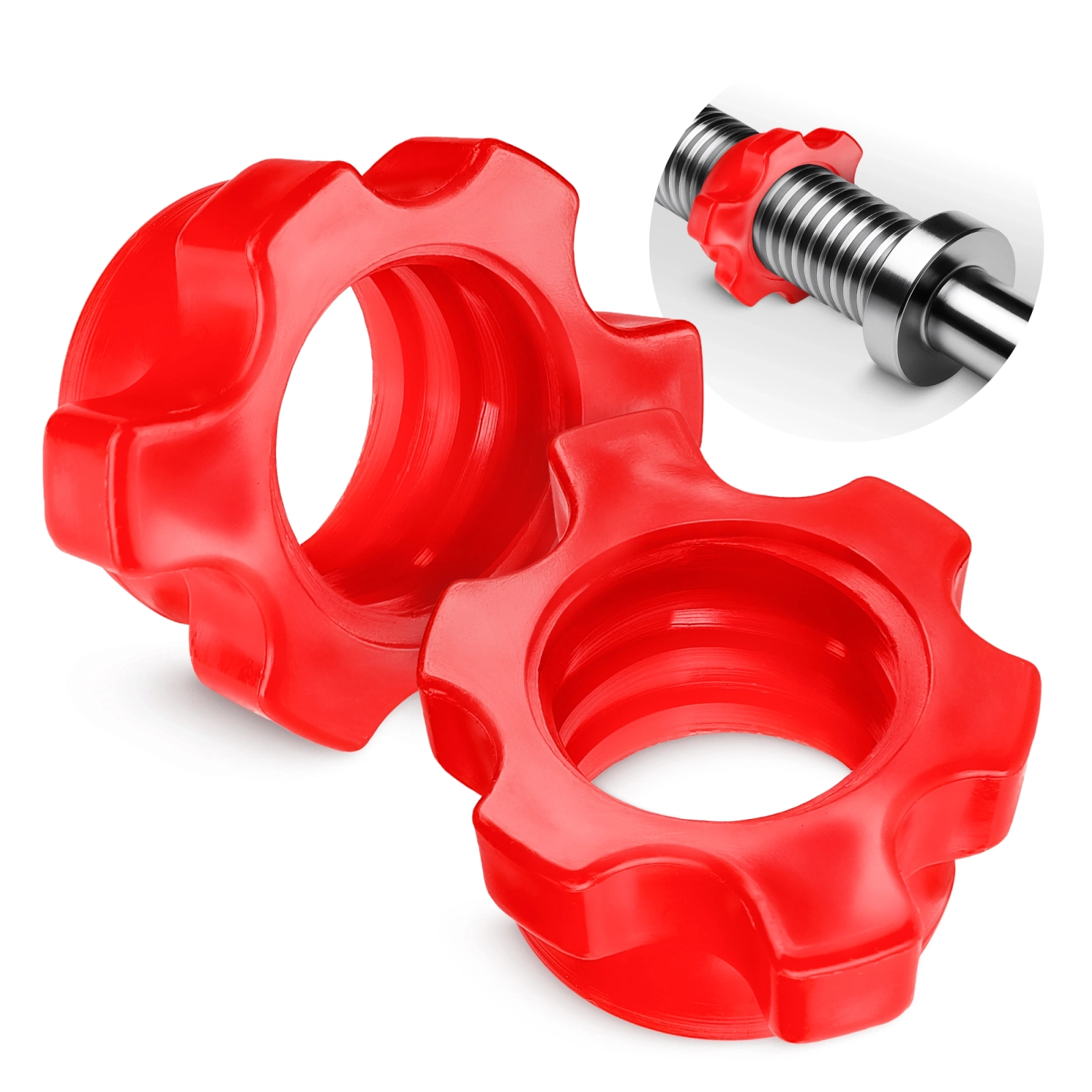 4Fizjo 25 mm Plastic Threaded Barbell Collars, 2 pcs, Red