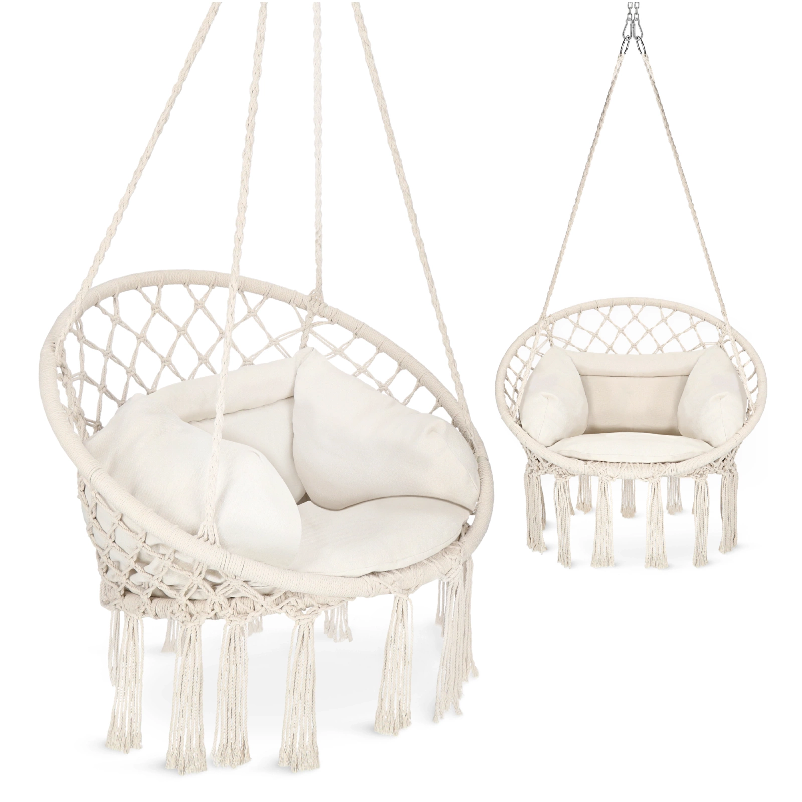 Подвесное кресло БОХО с подушкой для дачи и дома, бежевое